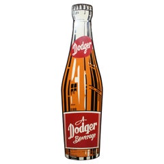 1950s Dodger Beverage Cola Die-Cut Bottle Tin Advertising Sign NOS