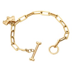 1950s Dog Motif Charm and Toggle Bone Chain Bracelet, 14 Karat Gold