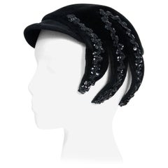 1950's Dolly Madison Black Velour Sequin Corded Novelty Spider Asymmetric Hat