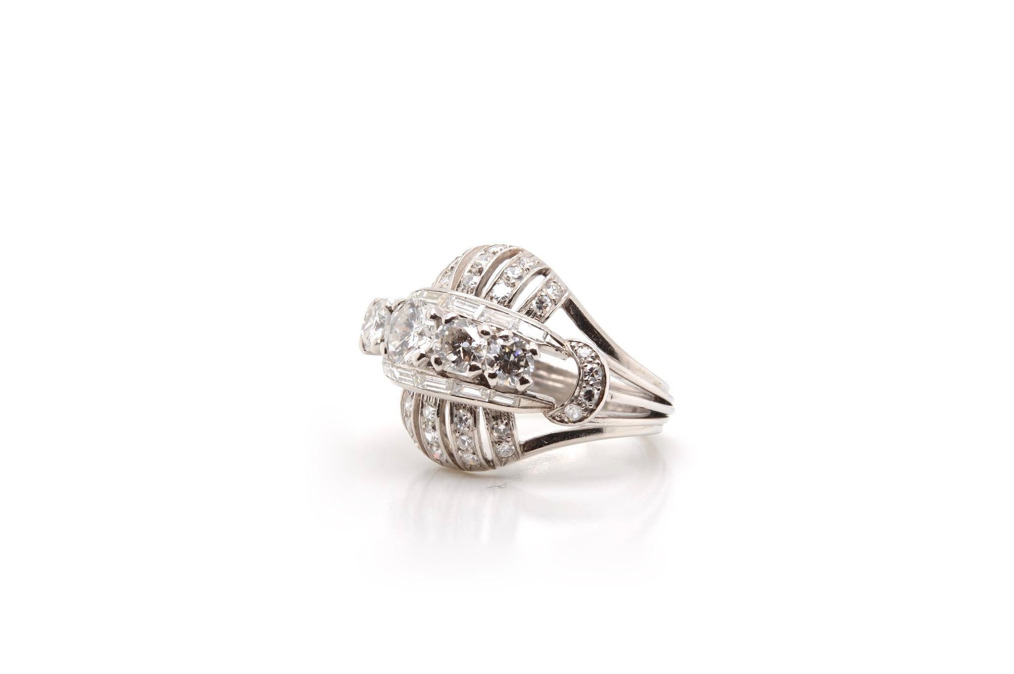 Brilliant Cut 1950s dome diamond ring in platinum For Sale