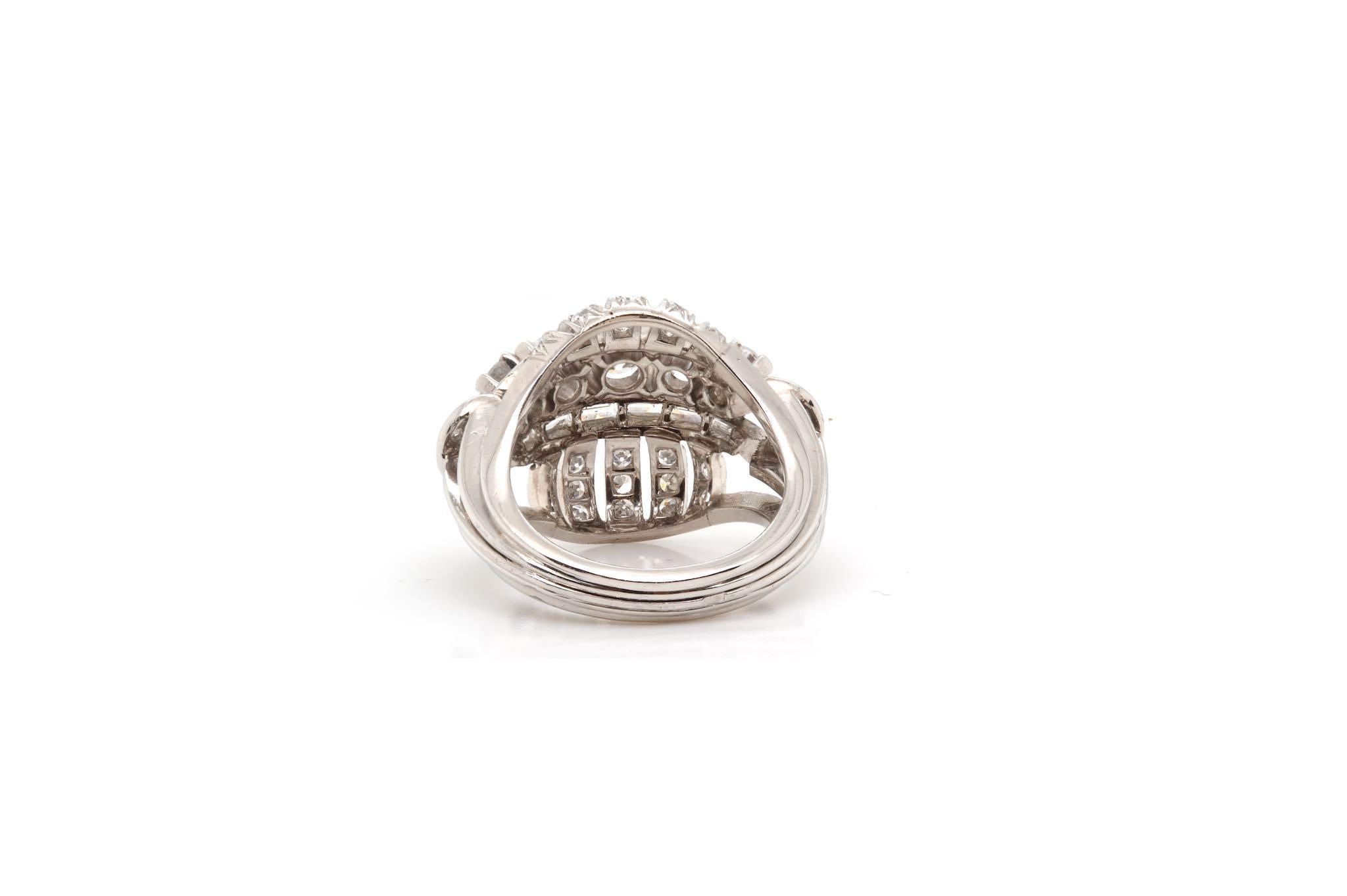 Women's or Men's 1950s dome diamond ring in platinum For Sale