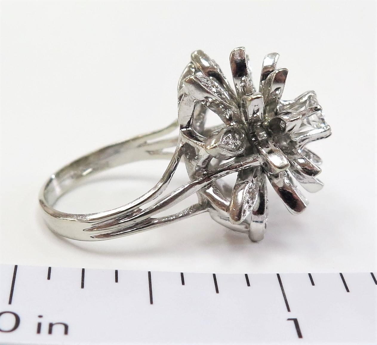 Round Cut 1950s Domed Diamond Cluster Flower Ring or Total Diamond Weight 0.86 Carat