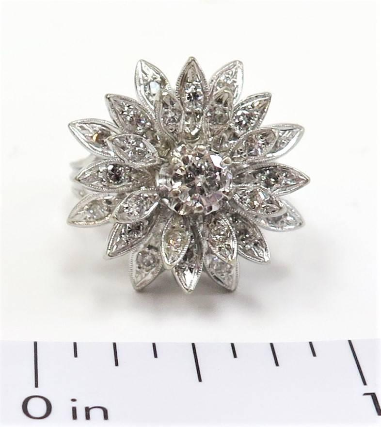 1950s Domed Diamond Cluster Flower Ring or Total Diamond Weight 0.86 Carat In Good Condition In Bellmore, NY