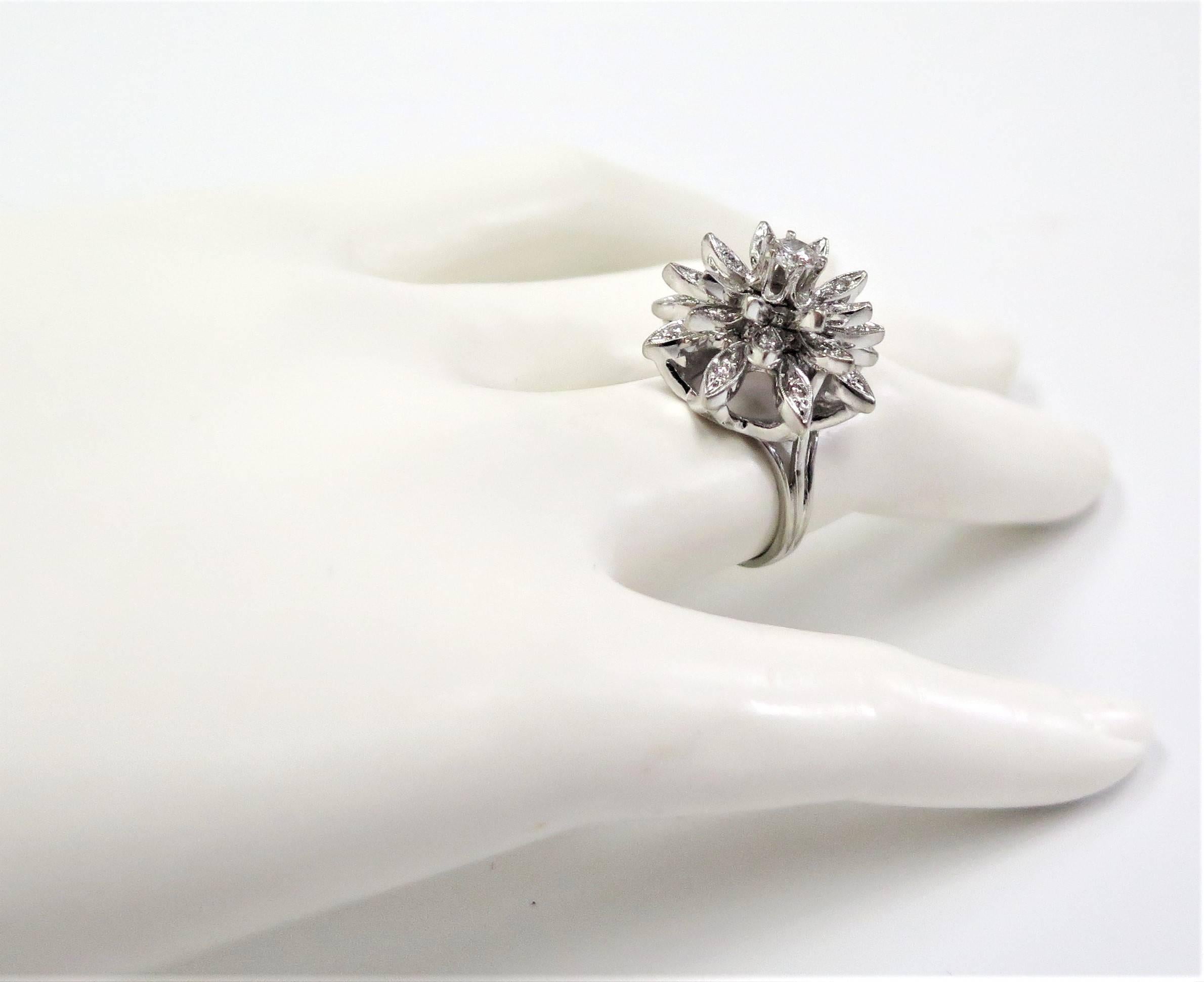 1950s Domed Diamond Cluster Flower Ring or Total Diamond Weight 0.86 Carat 3