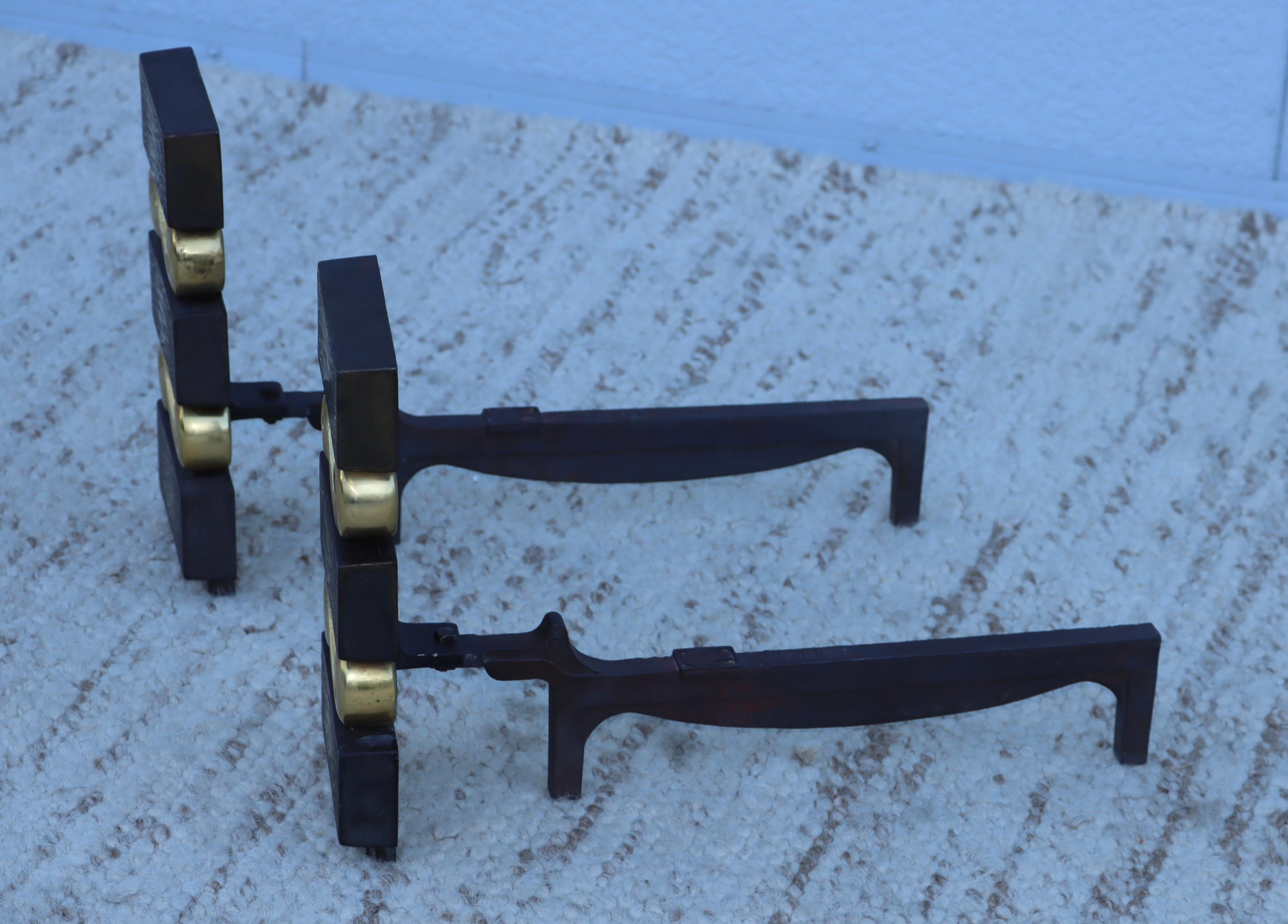 Mid-Century Modern 1950's Donald Deskey Art-Deco Style Andirons For Sale