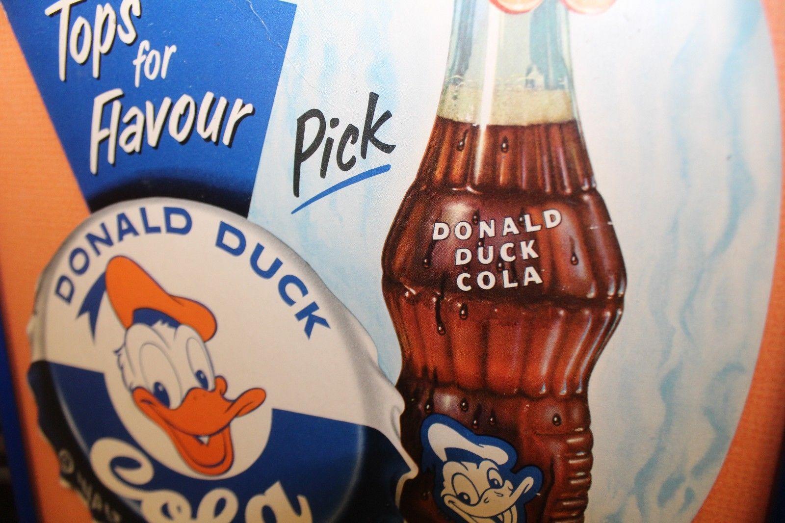 Canadian 1950s Donald Duck Cola Walt Disney Cardboard Framed Sign For Sale
