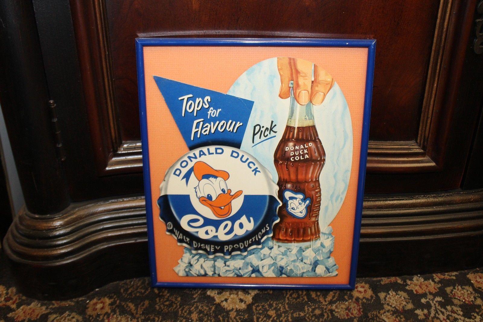 1950s Donald Duck Cola Walt Disney Cardboard Framed Sign For Sale 2