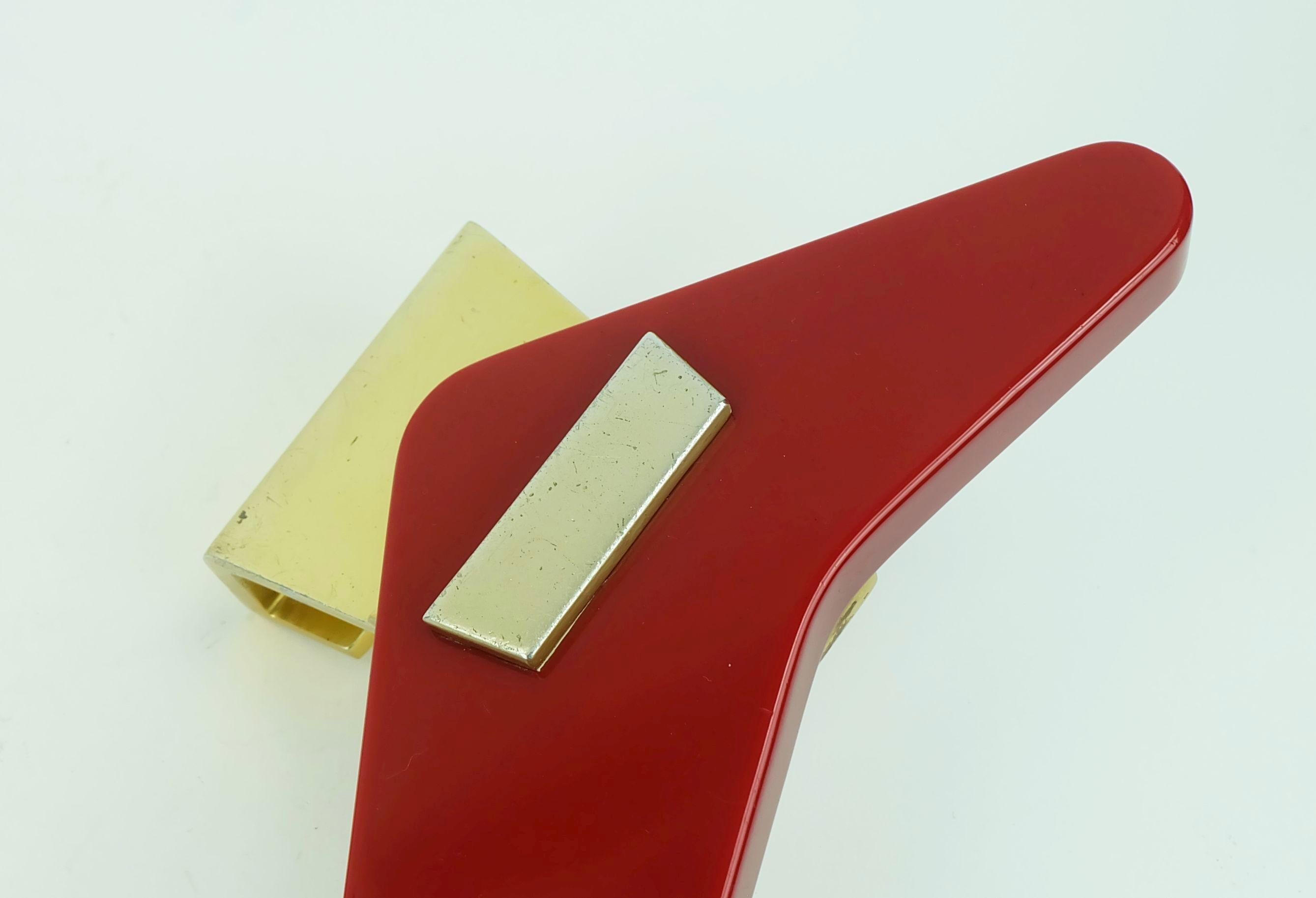 1950s DOOR HANDLES push handles red bakelite and aluminum streamline bungalow For Sale 3