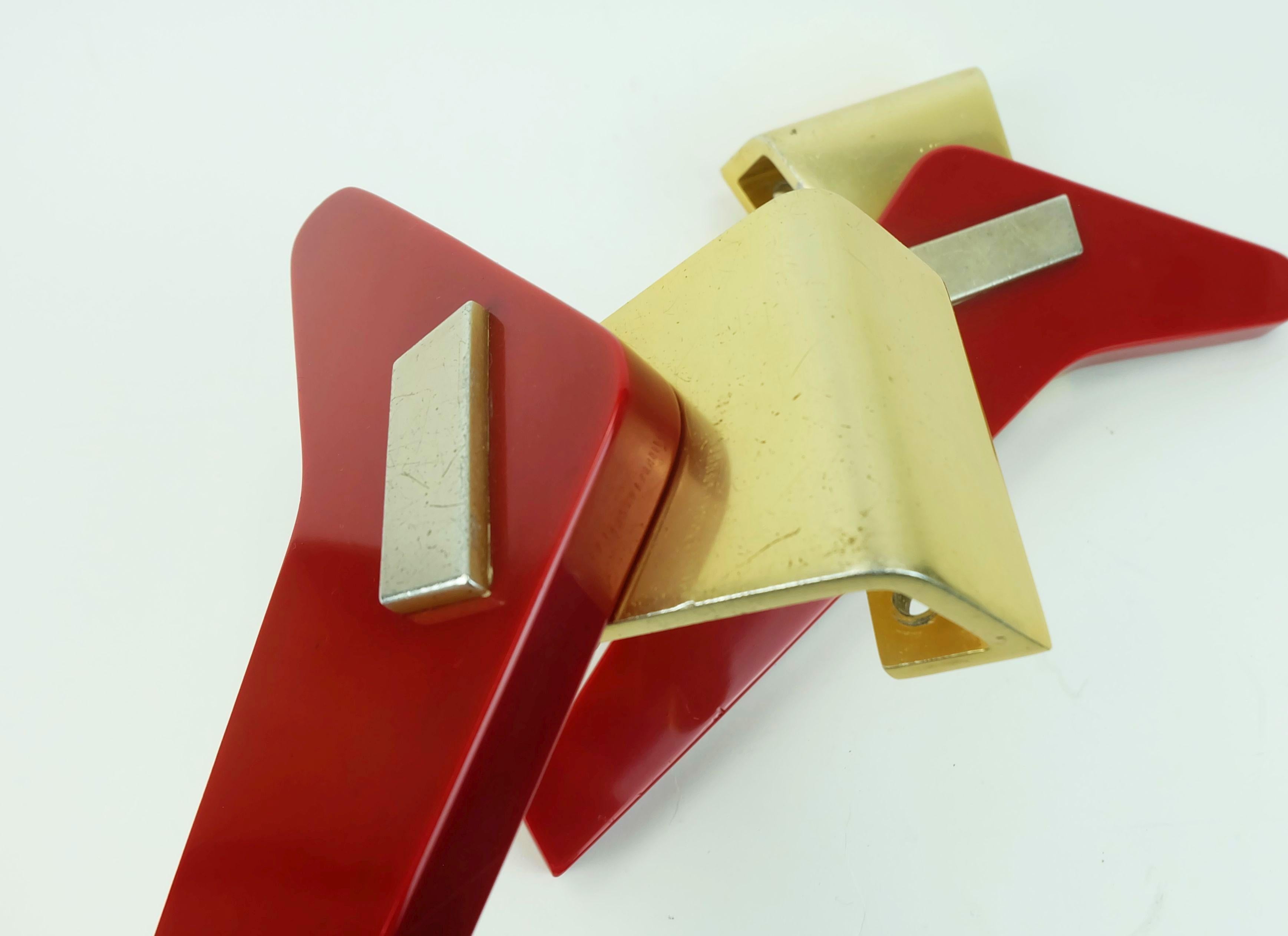 German 1950s DOOR HANDLES push handles red bakelite and aluminum streamline bungalow For Sale