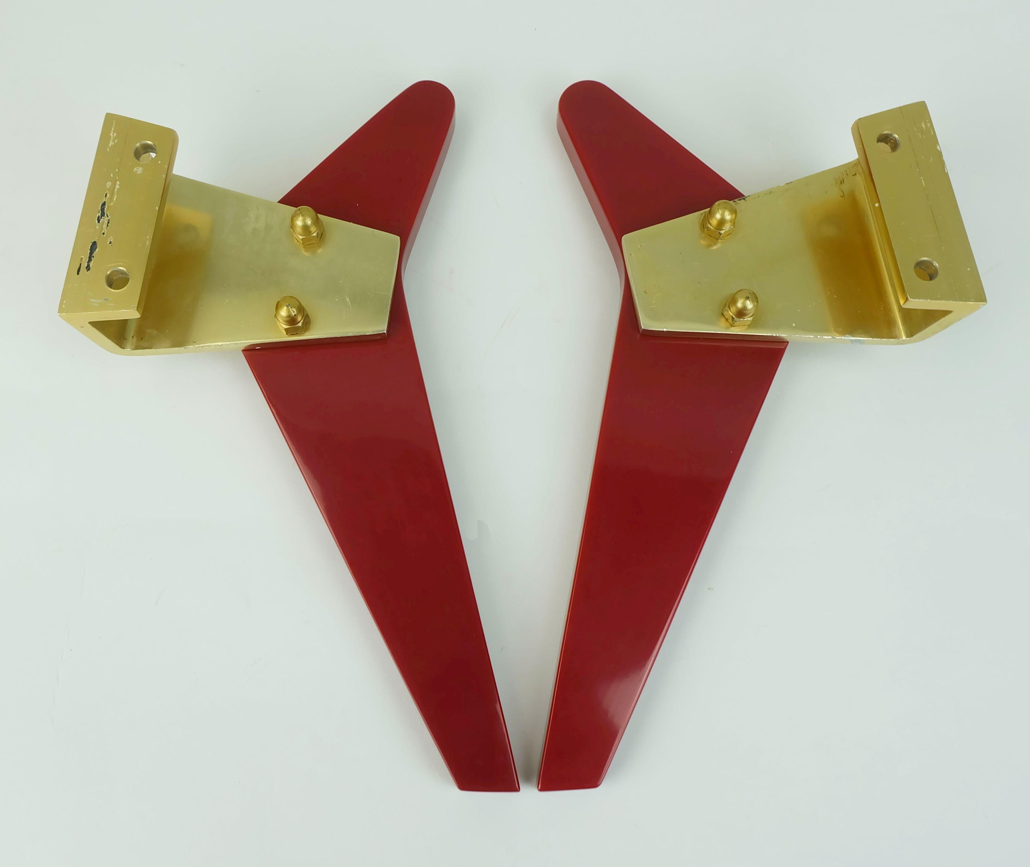 1950s DOOR HANDLES push handles red bakelite and aluminum streamline bungalow In Good Condition For Sale In Mannheim, DE