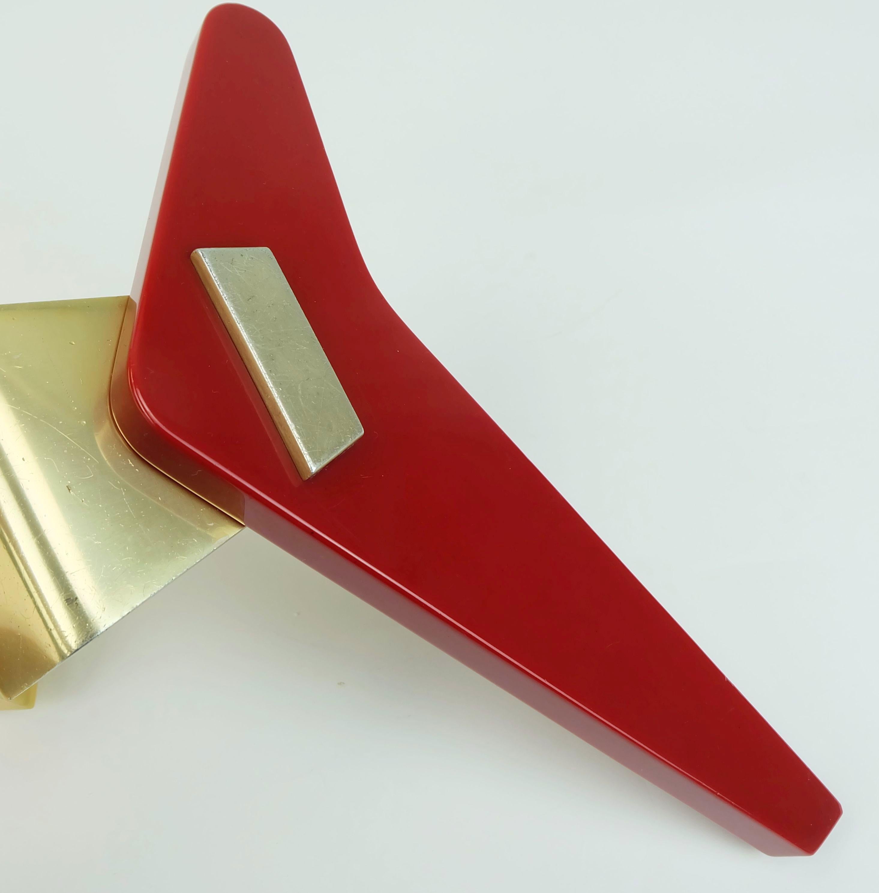 Mid-20th Century 1950s DOOR HANDLES push handles red bakelite and aluminum streamline bungalow For Sale
