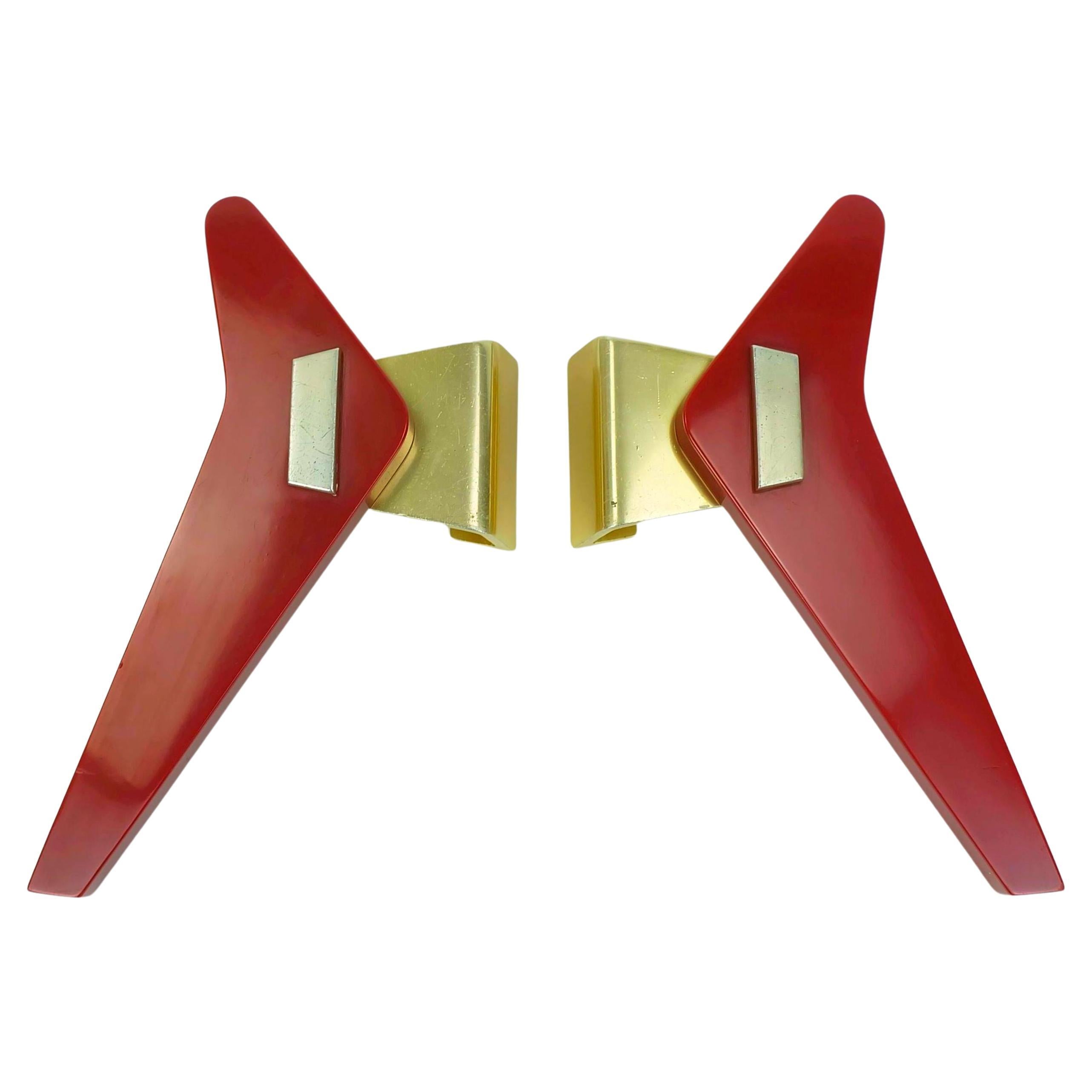 1950s DOOR HANDLES push handles red bakelite and aluminum streamline bungalow For Sale