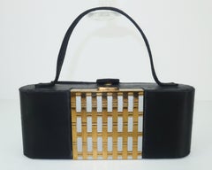 1950's Dorette Mirrored Compact Black Satin Evening Handbag