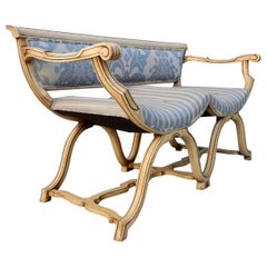 1950s French-Blue Silk Settee attributed to Dorothy Draper