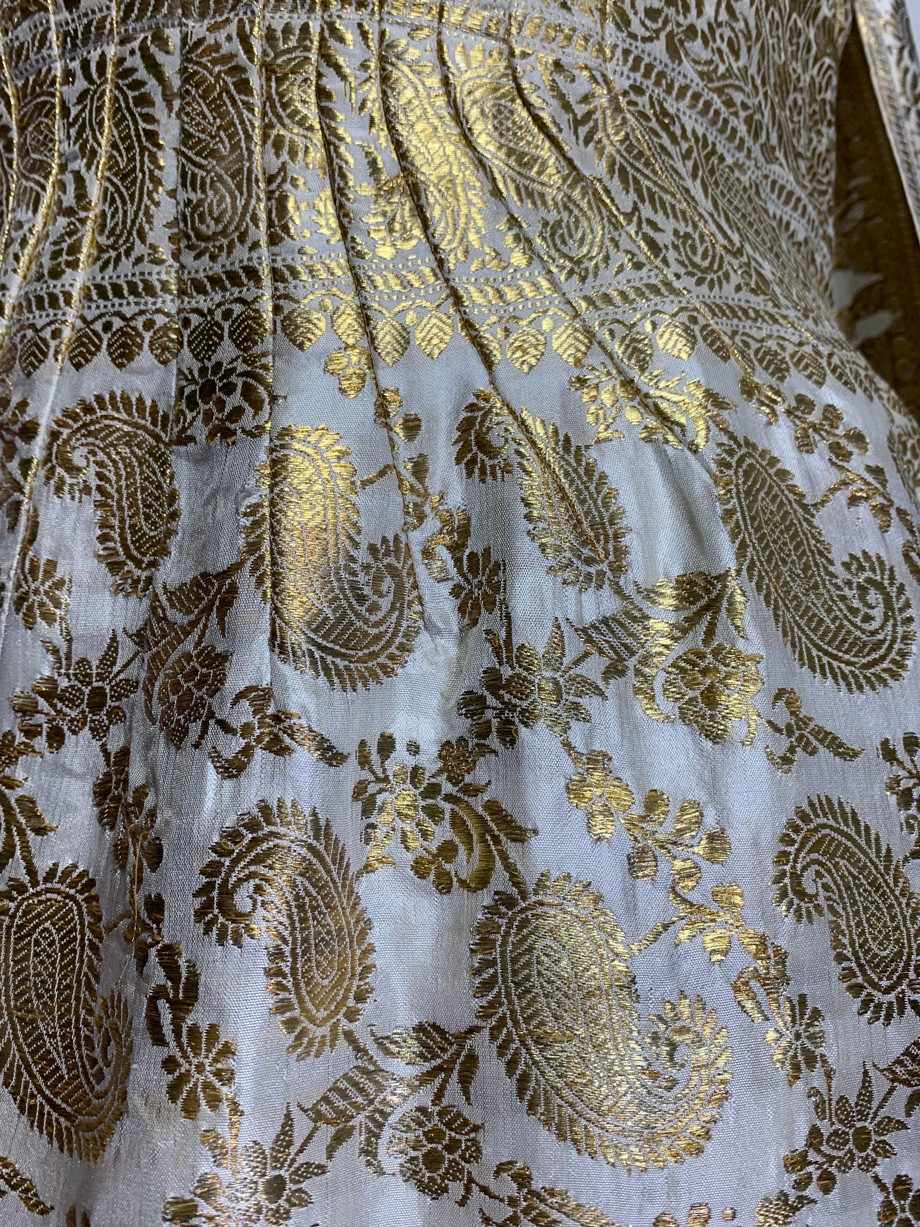1950s Dorothy McNab Gold Lame & White Silk Sari-Inspired Gown w Waterfall Back For Sale 8