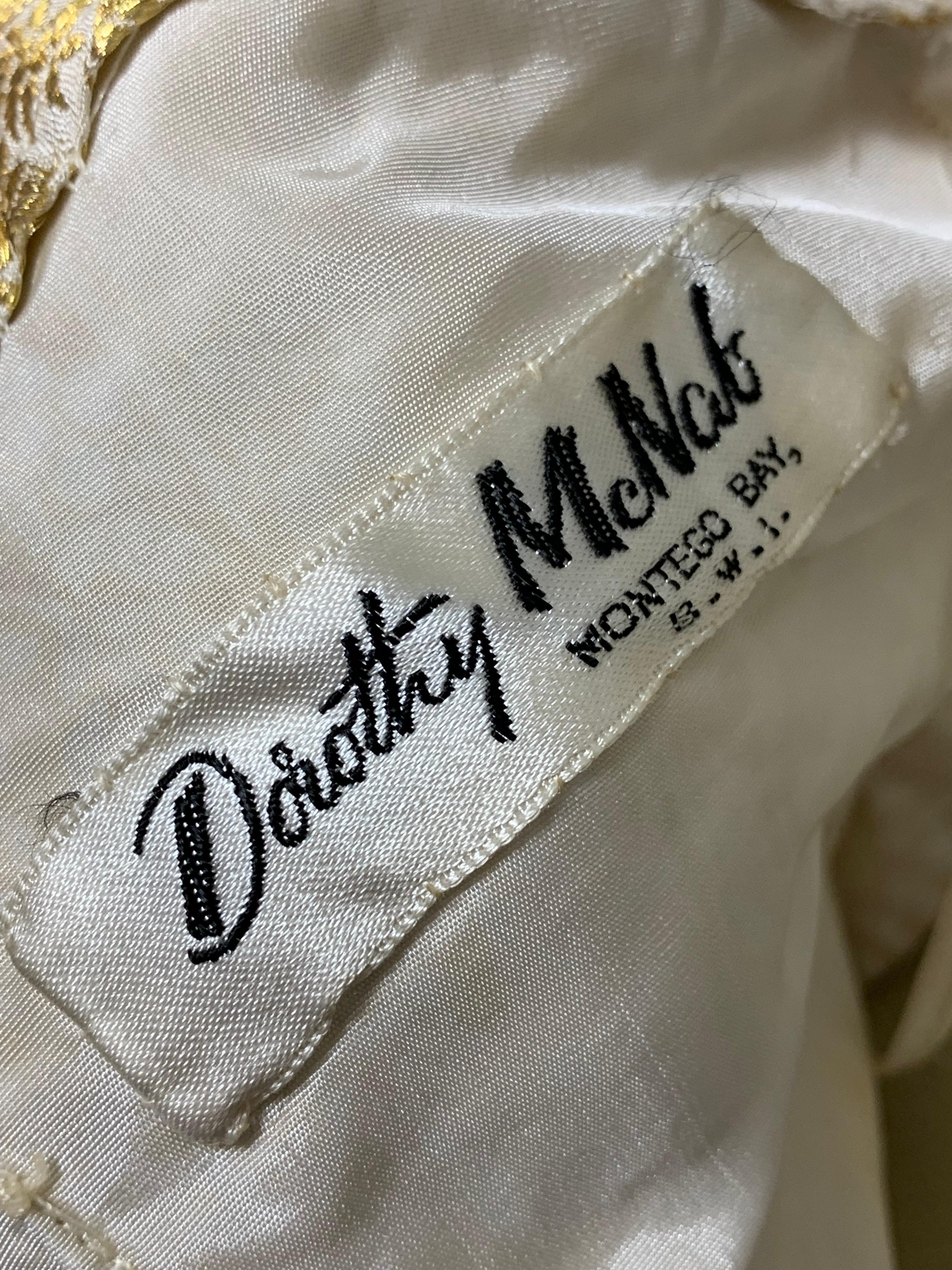 1950s Dorothy McNab Gold Lame & White Silk Sari-Inspired Gown w Waterfall Back For Sale 13