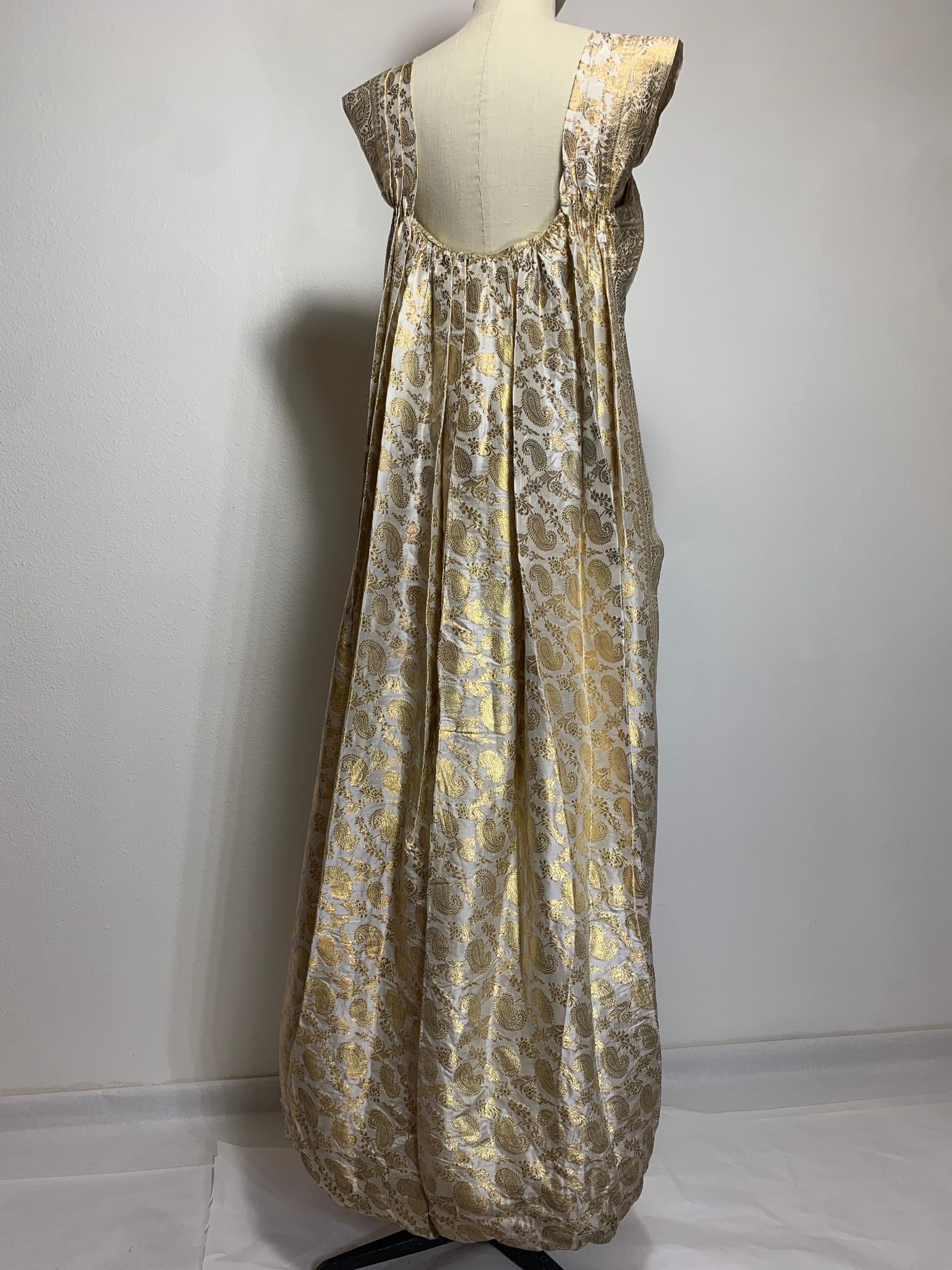 Women's 1950s Dorothy McNab Gold Lame & White Silk Sari-Inspired Gown w Waterfall Back For Sale