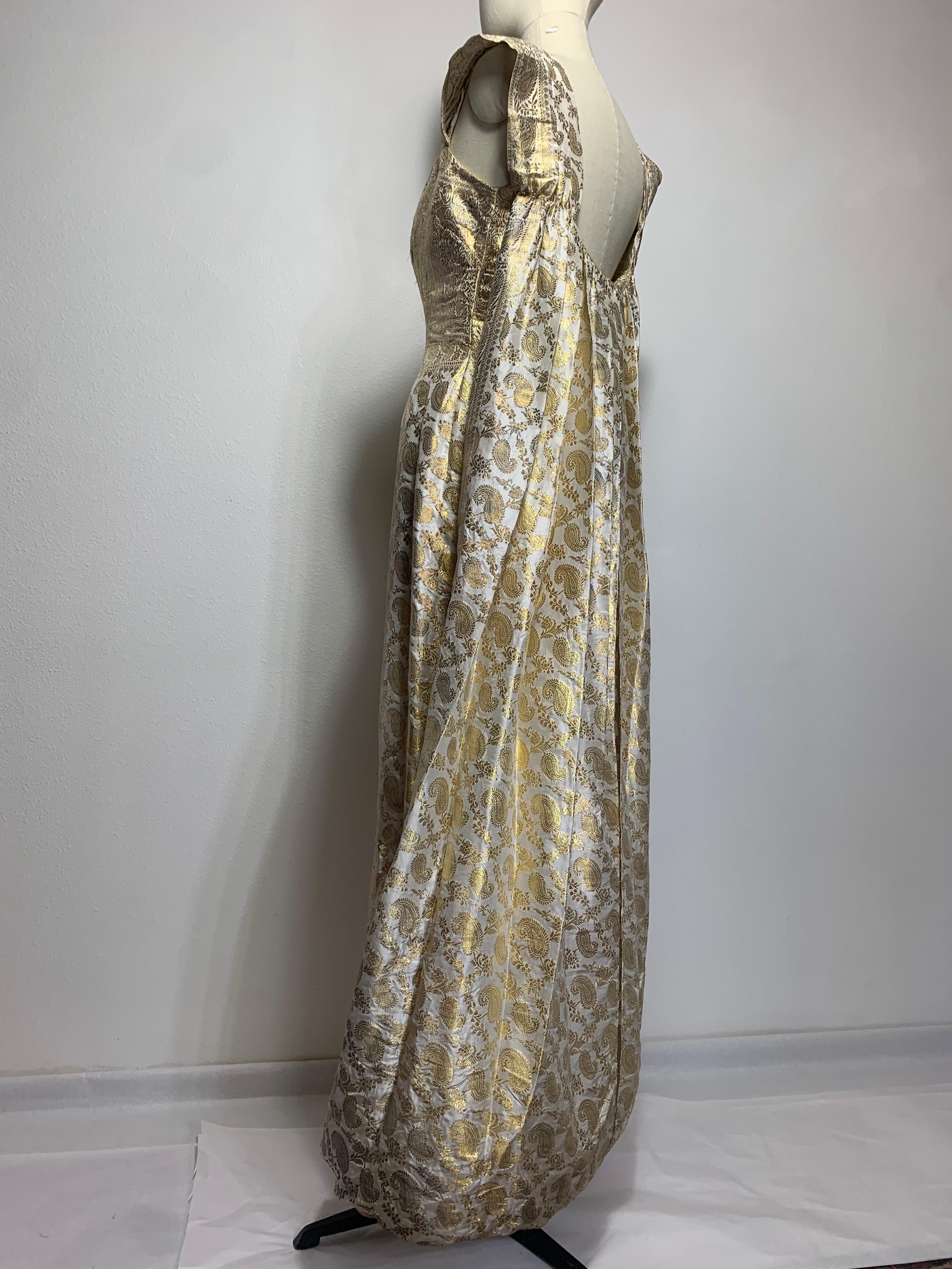 1950s Dorothy McNab Gold Lame & White Silk Sari-Inspired Gown w Waterfall Back For Sale 1