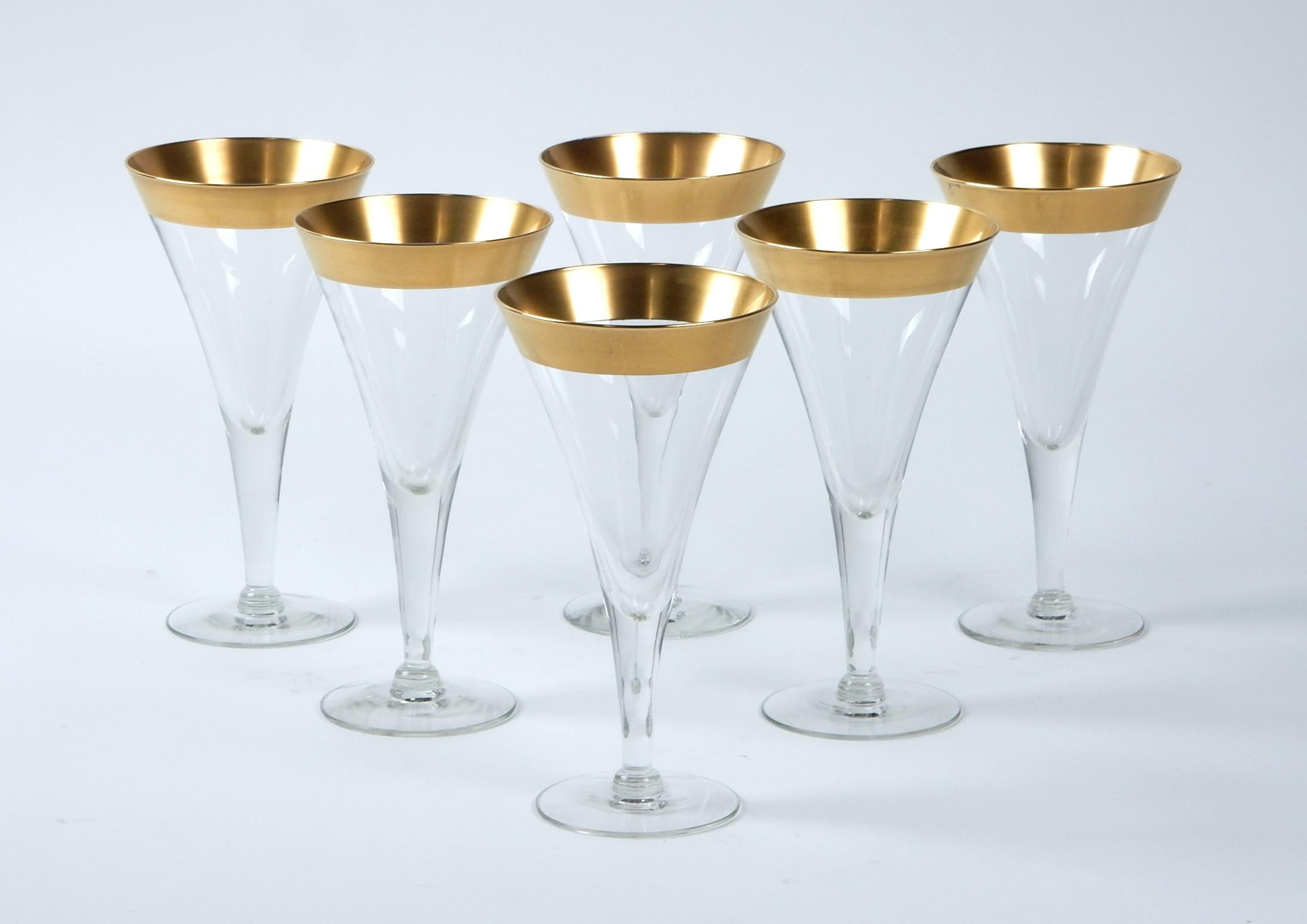 Mid-Century Modern 1950s Dorothy Thorpe Gold Band Tall Martini Glass, Set of 6