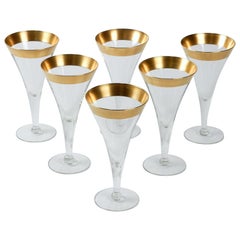 Antique 1950s Dorothy Thorpe Gold Band Tall Martini Glass, Set of 6