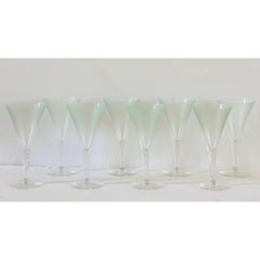 1950s Dorothy Thorpe Mint Green Champagne Flutes or Wine Glasses, Set of 8