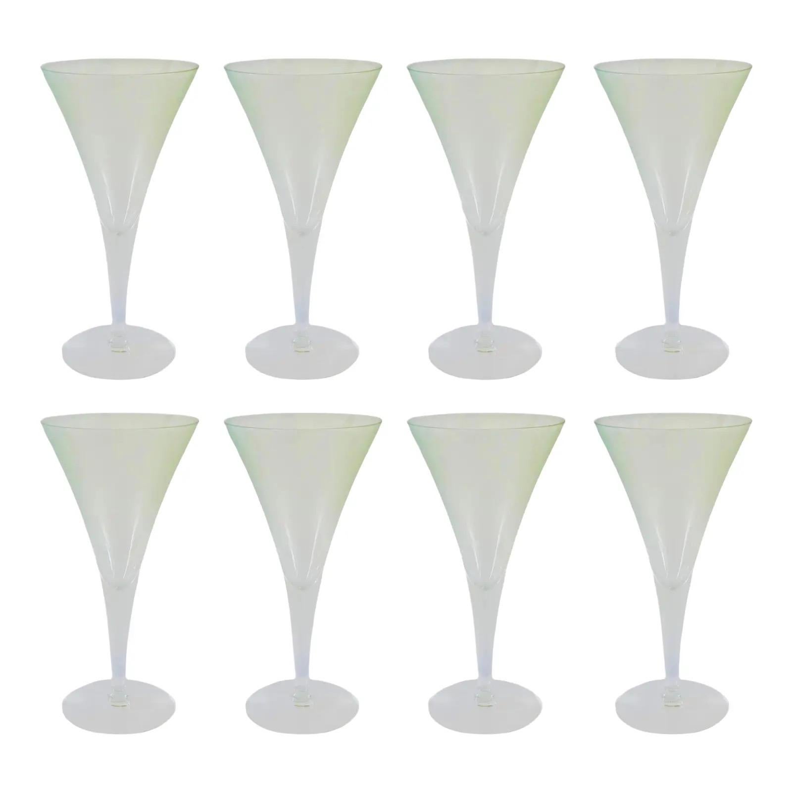 Set di 8 bicchieri da vino o flute da champagne Dorothy Thorpe verde menta, anni '50