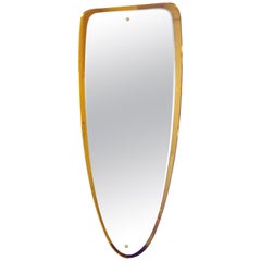 1950s Double Beveled Mirror, Golden Orange Mirror Frame, Bronze, Italy