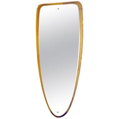 Mid-Century Modern Double Beveled Mirror With Golden Orange Mirror Frame - Italy