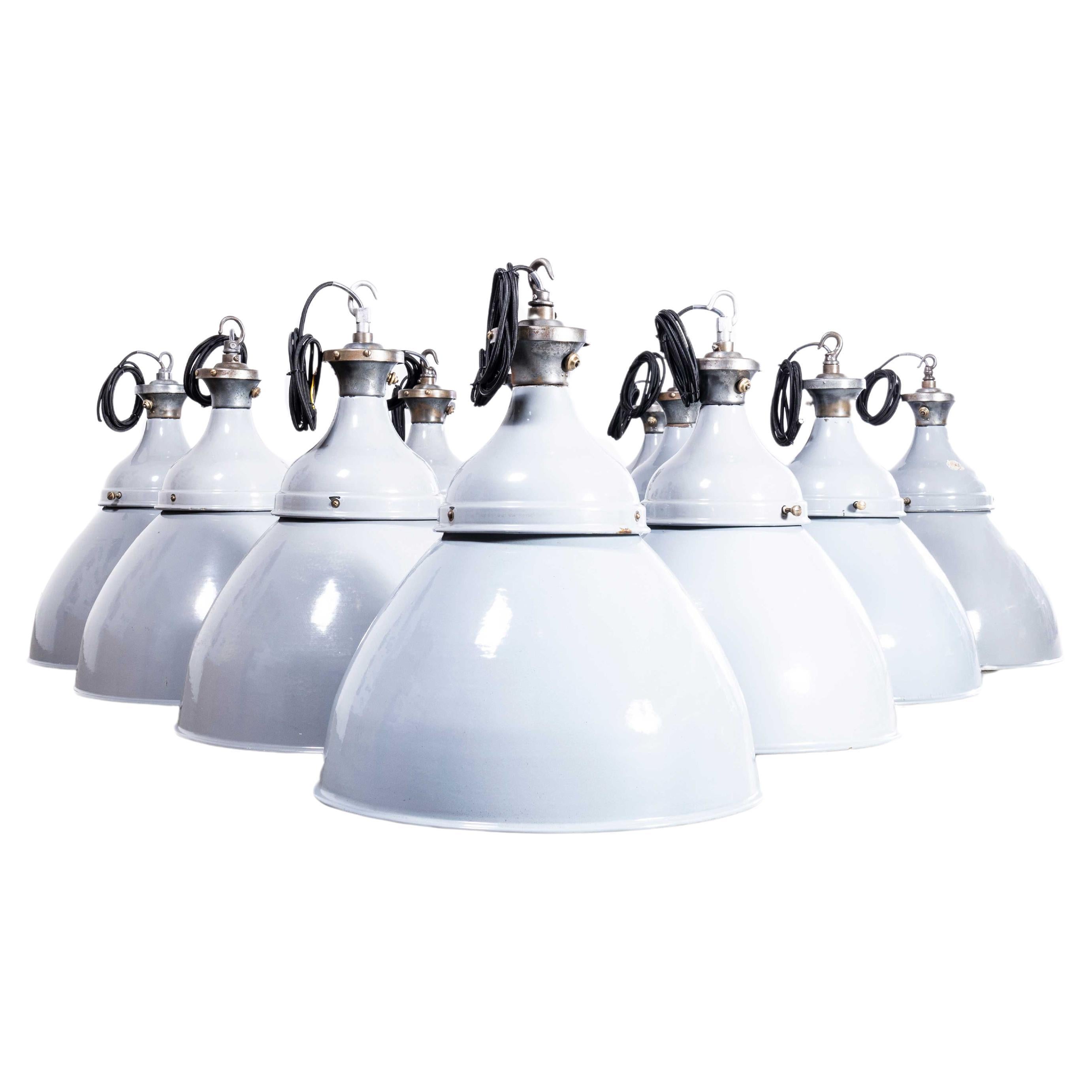 1950's Double Domed Benjamin Enamelled Pendant Lamps - 18 inch - Restored For Sale