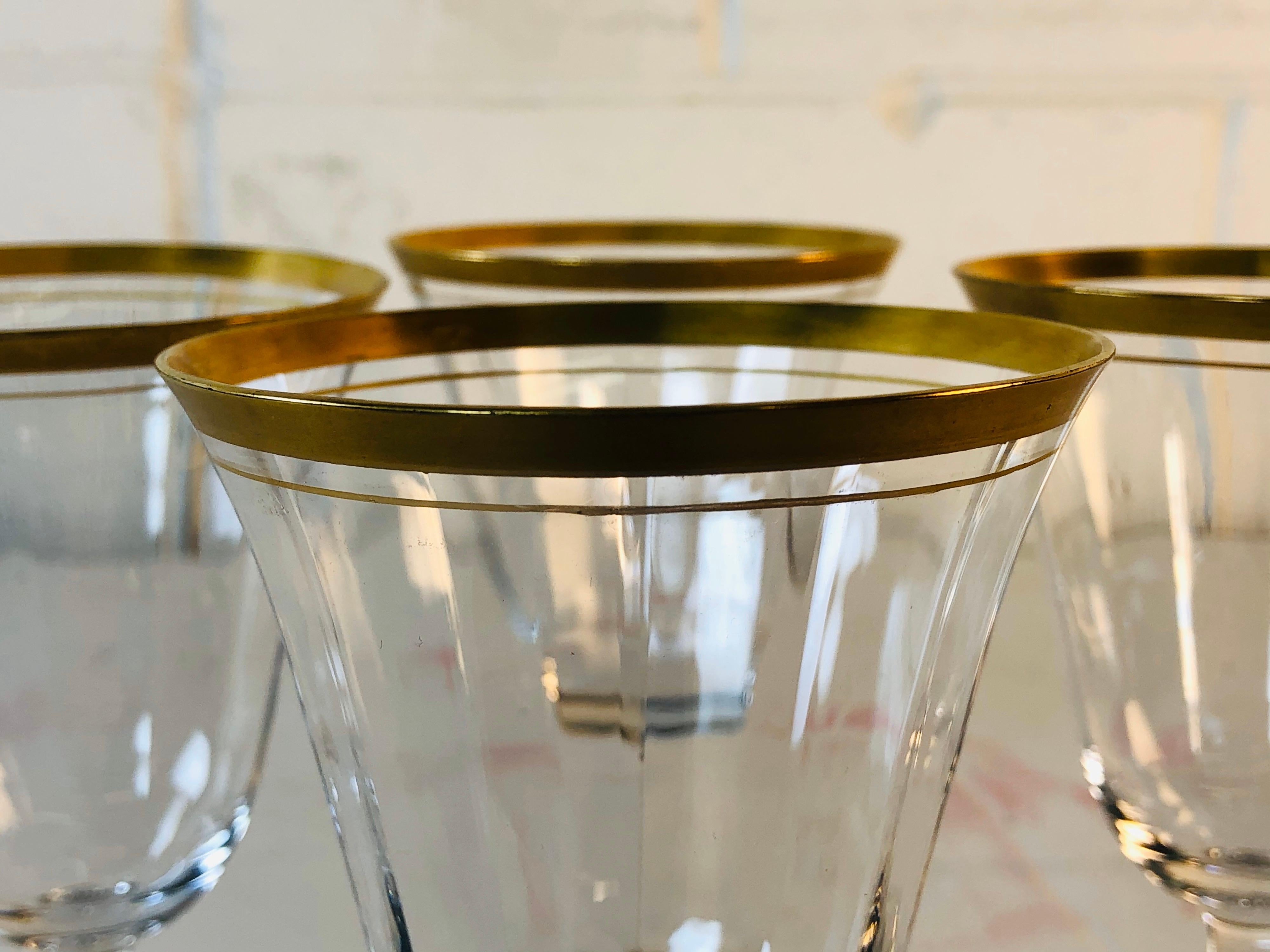 Hollywood Regency 1950s Double Gold Rim Wine Stems, Set of 4