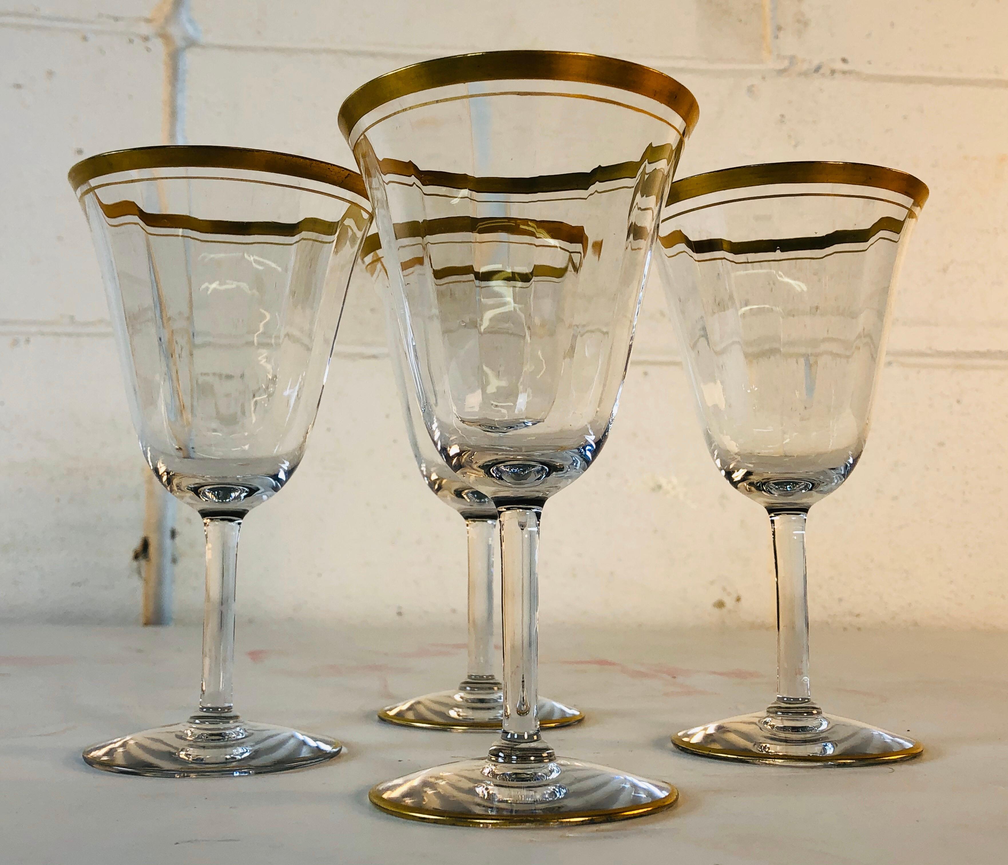 American 1950s Double Gold Rim Wine Stems, Set of 4