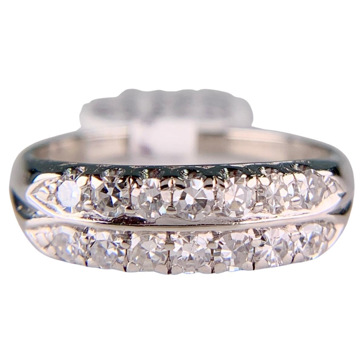 1950's Double Row Single Cut Diamond Band Ring Platinum