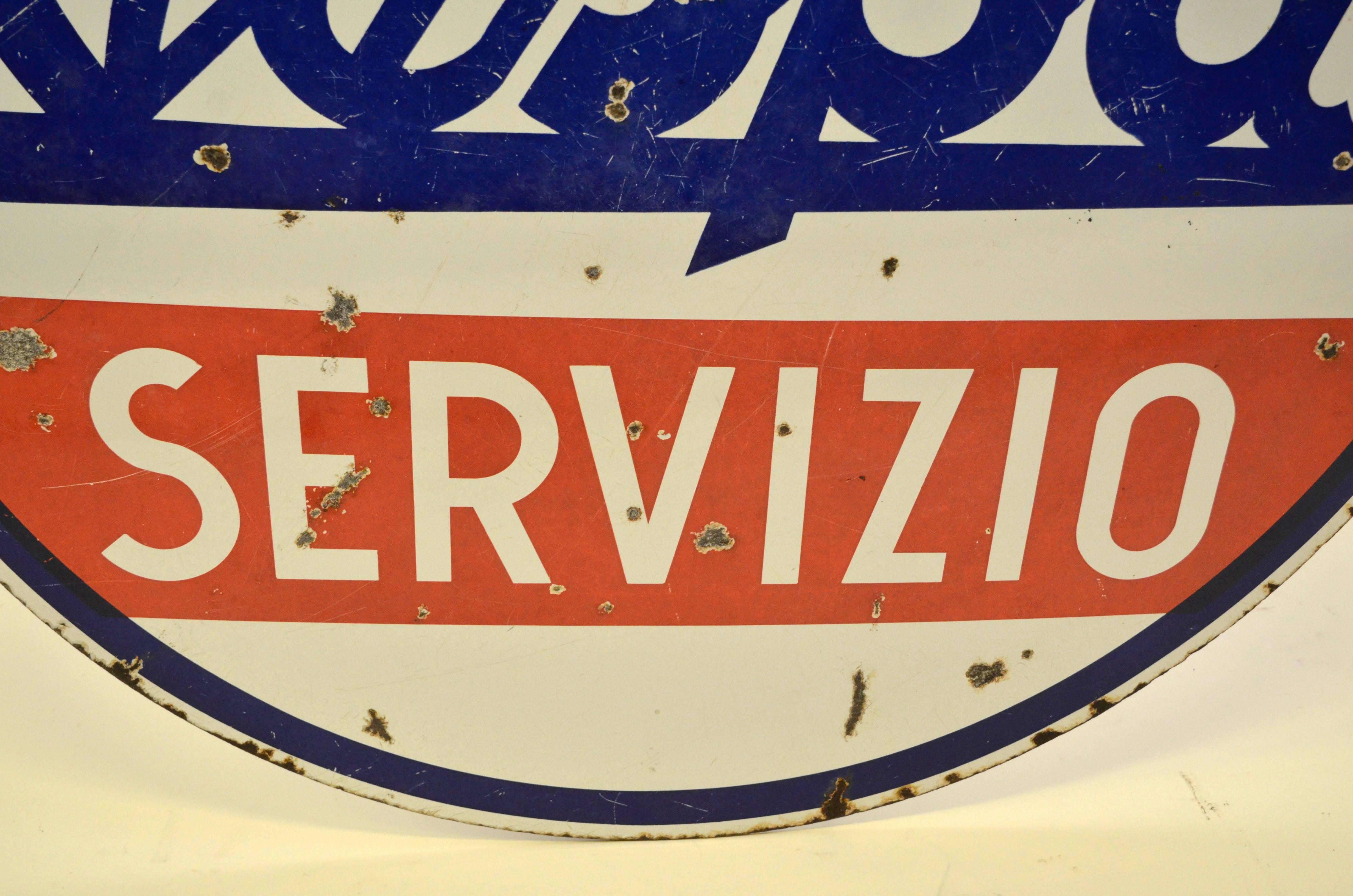 Industriel Signe italienne Vespa Piaggio Servizio à double face en émail des années 1950 en vente
