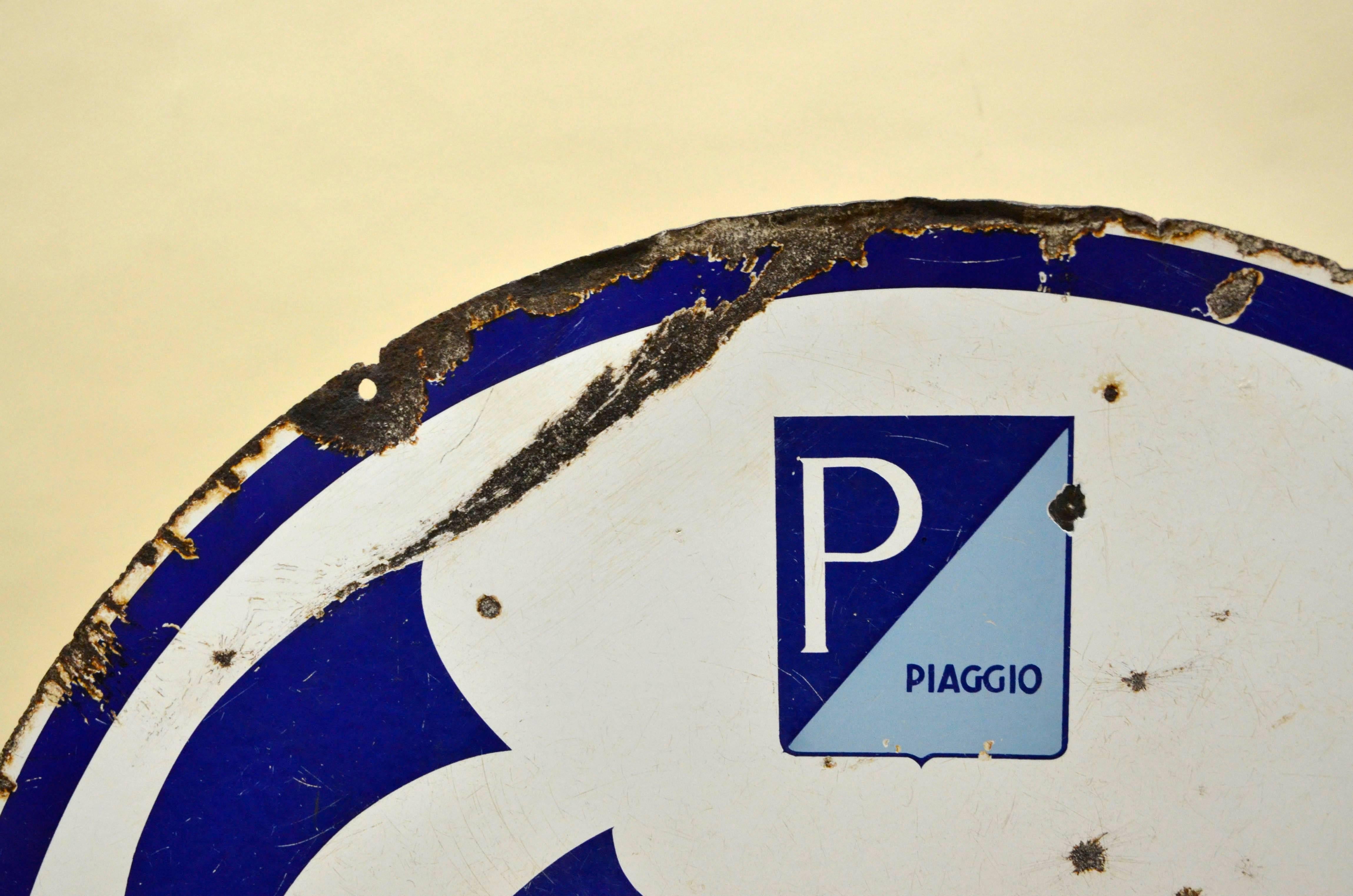 Industrial 1950s Double-Sided Italian Enamel Vespa Piaggio Servizio Sign For Sale