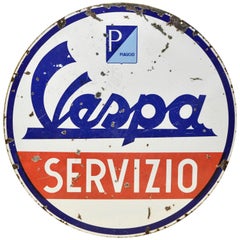 Signe italienne Vespa Piaggio Servizio à double face en émail des années 1950