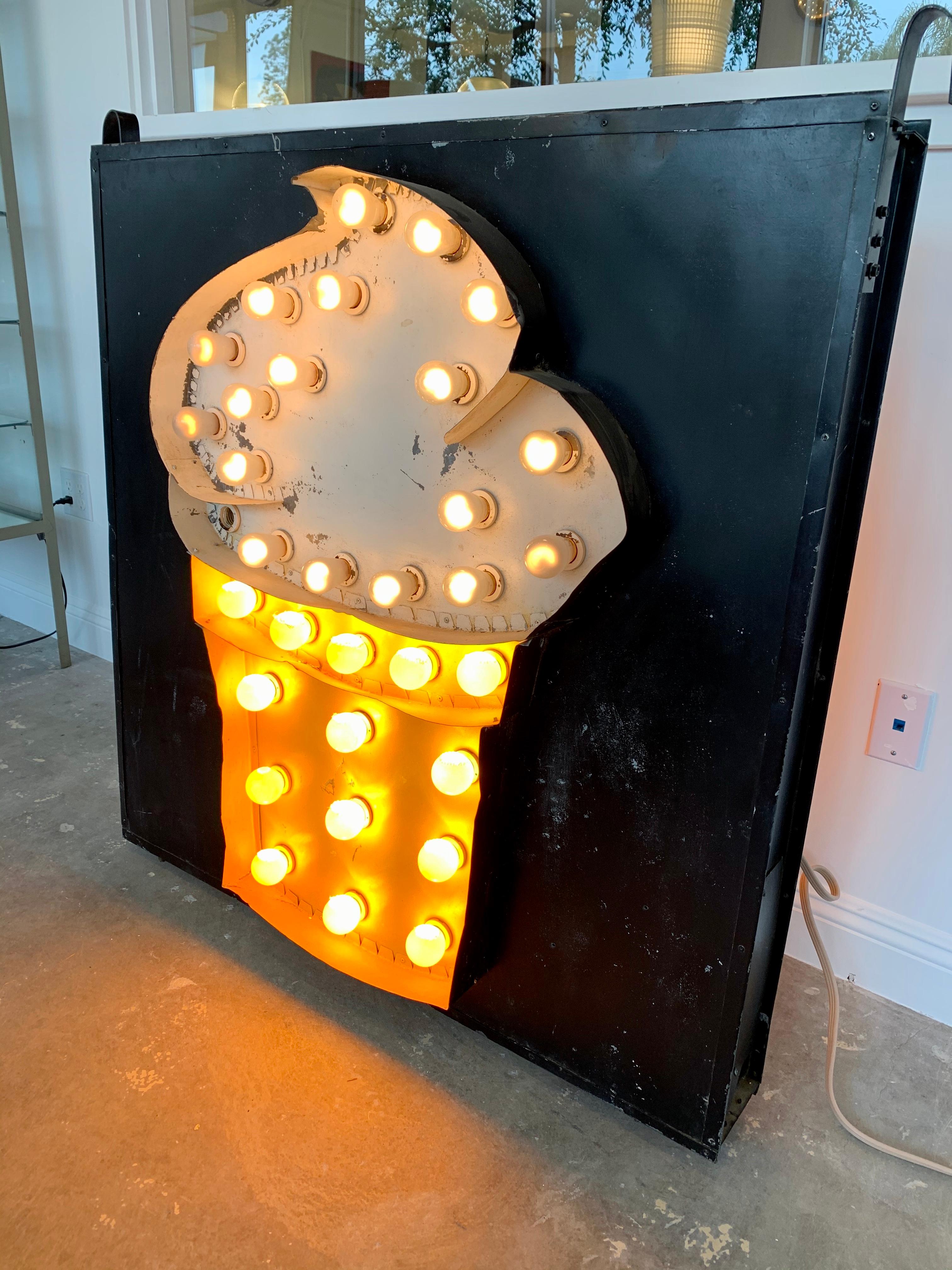 Mid-20th Century 1950s Double Sided Light Up Ice Cream Sign For Sale