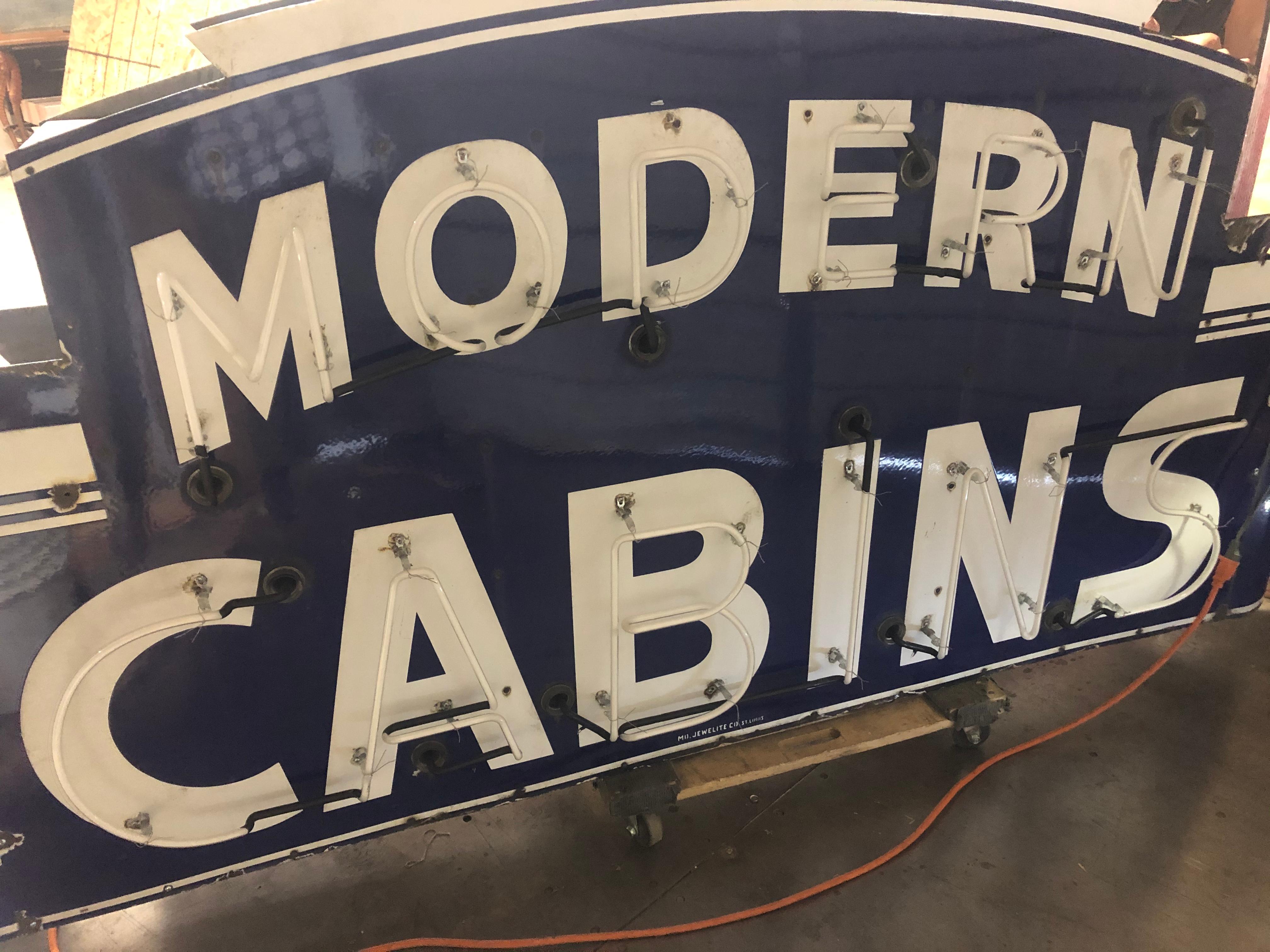 Enamel 1950’s Double Sided Modern Cabins Neon Sign