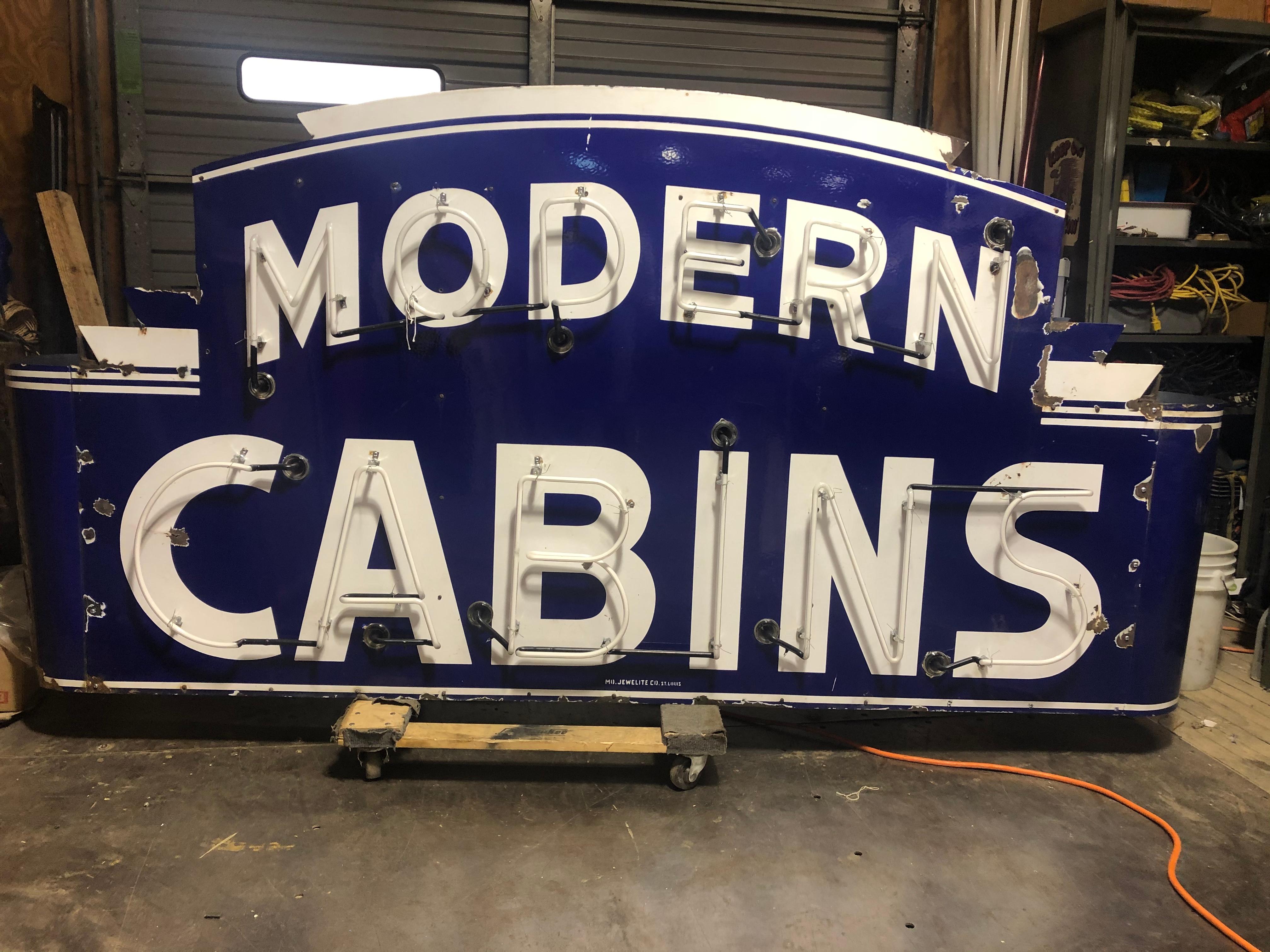 1950’s Double Sided Modern Cabins Neon Sign In Good Condition In Chicago, IL