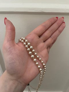 1950s Double Strand Lotus Pearl Necklace with Silver Crystal Clasp