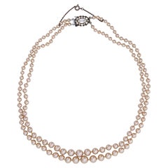 1950s Double Strand Lotus Pearl Necklace with Silver Crystal Clasp