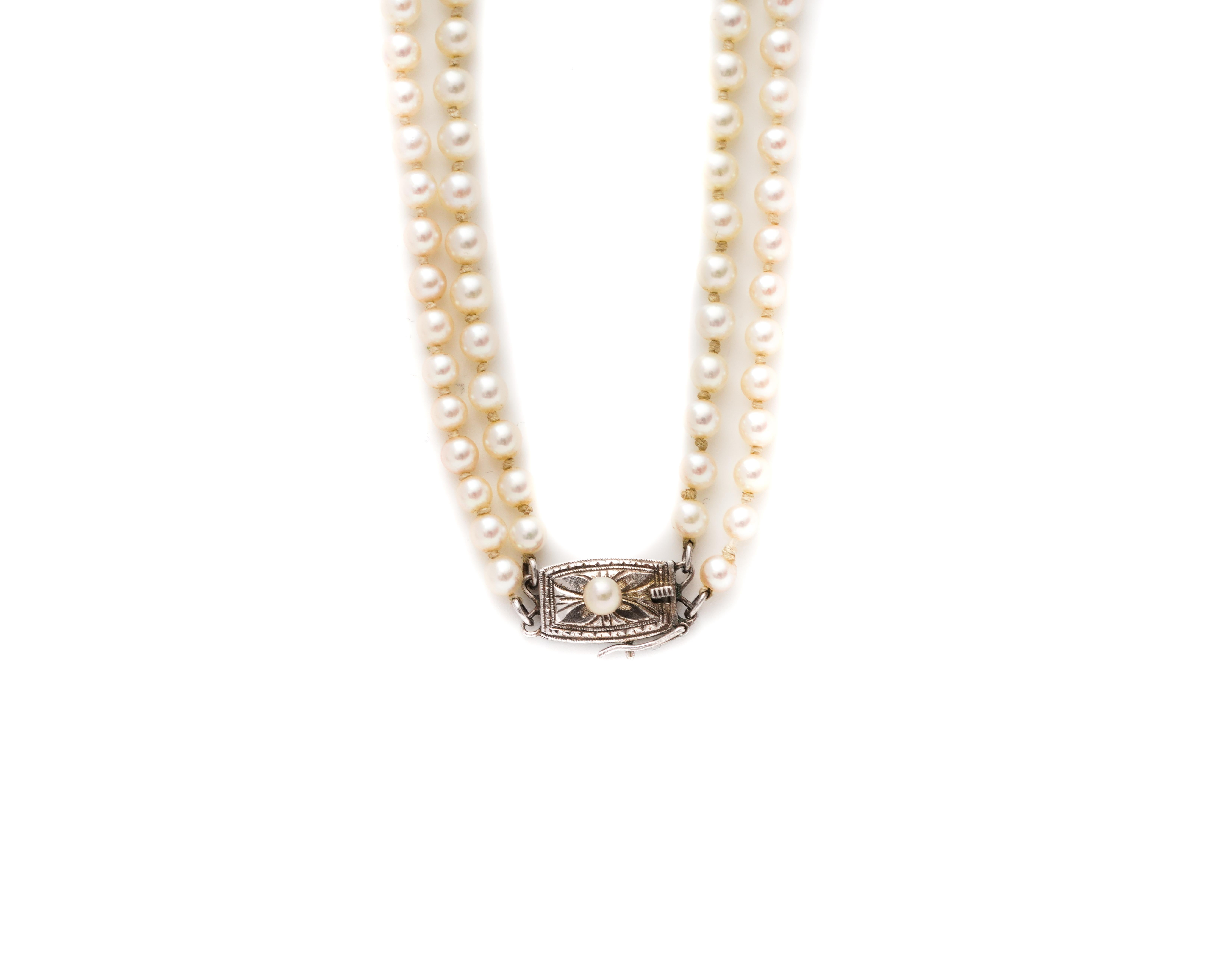 Retro 1950s Double Strand Pearl Clasp Necklace