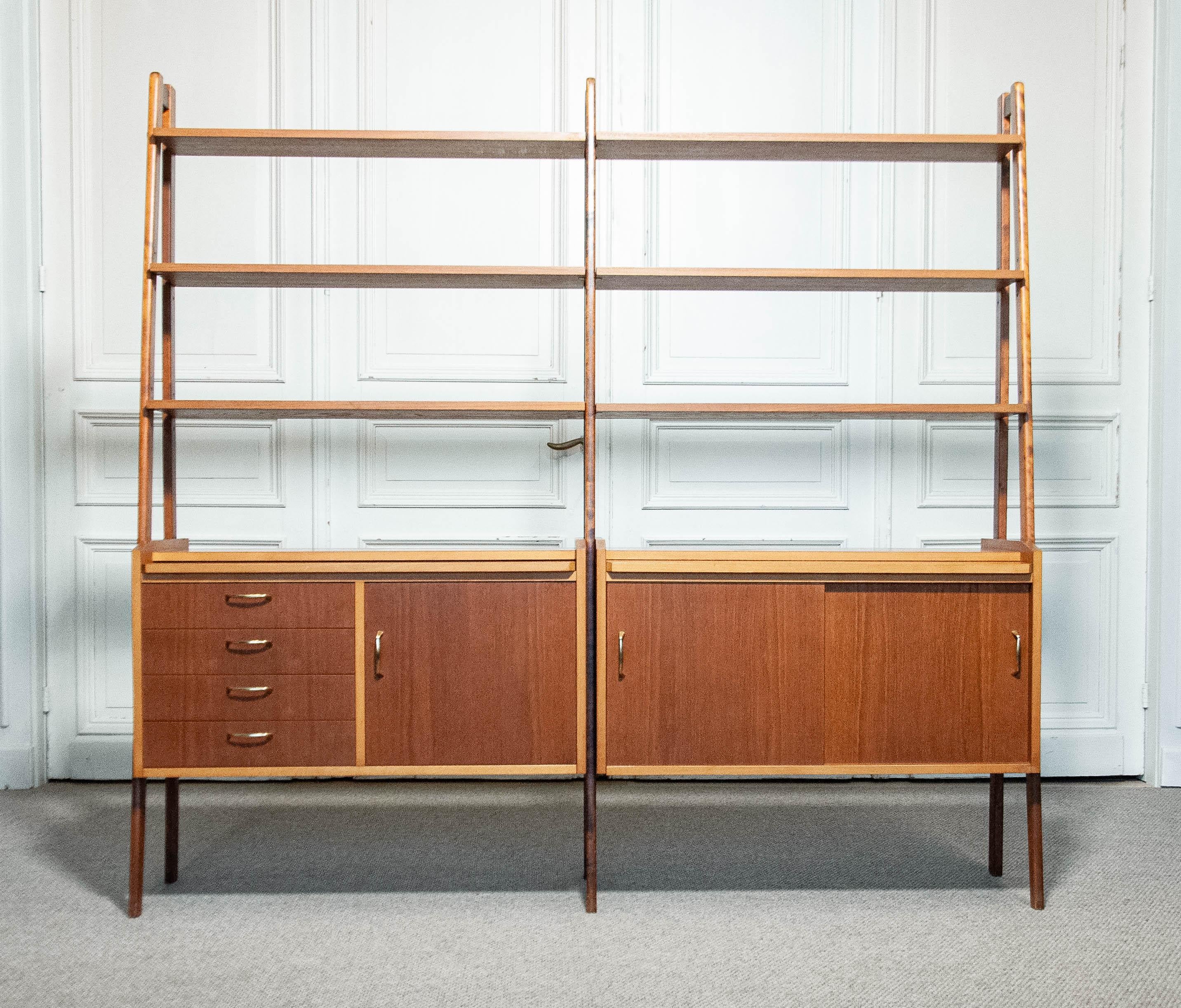 Swedish 1950s, Double Wall Unit / Bookcase in Teak Veneer, Sweden For Sale