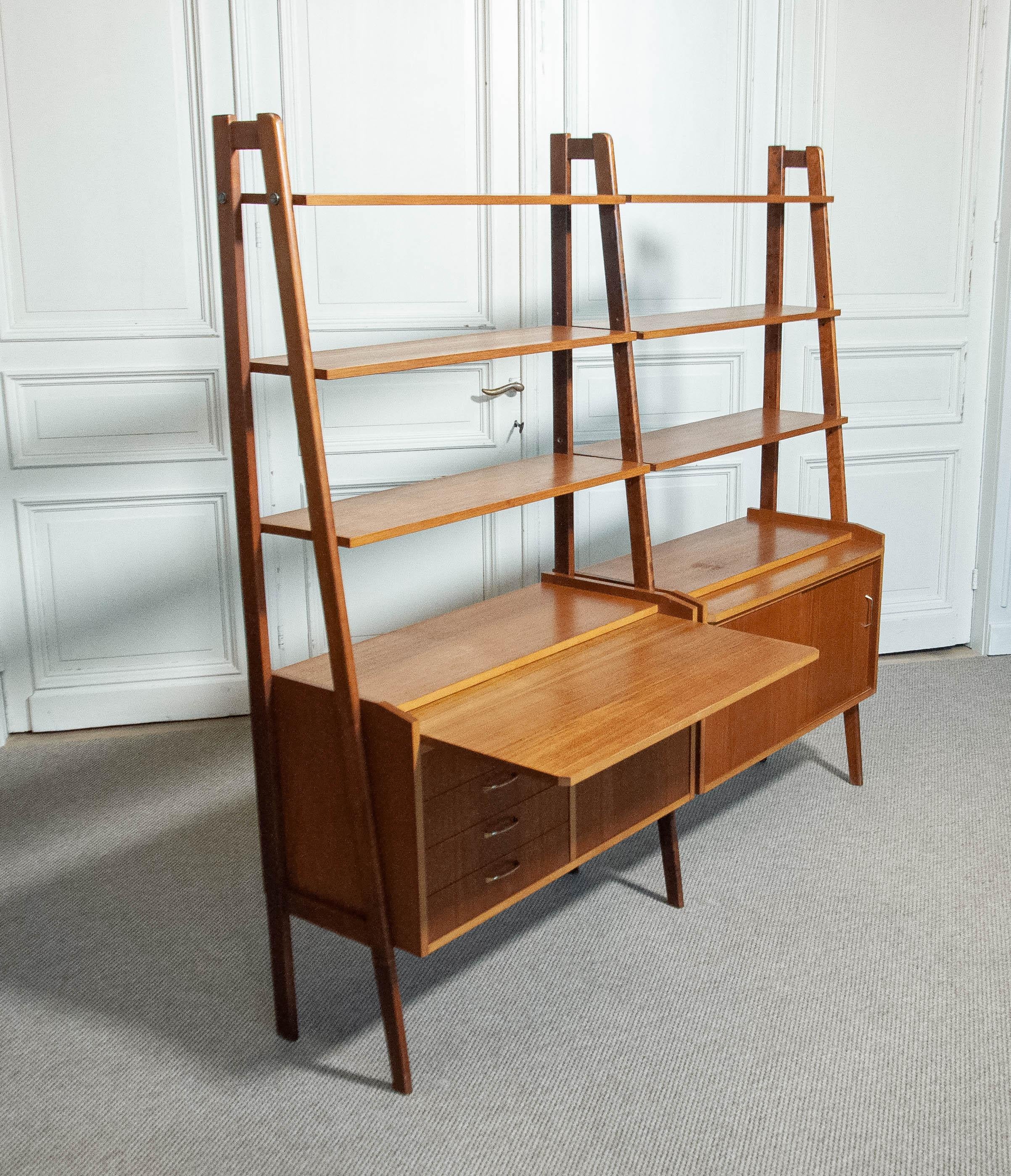 Mid-20th Century 1950s, Double Wall Unit / Bookcase in Teak Veneer, Sweden For Sale