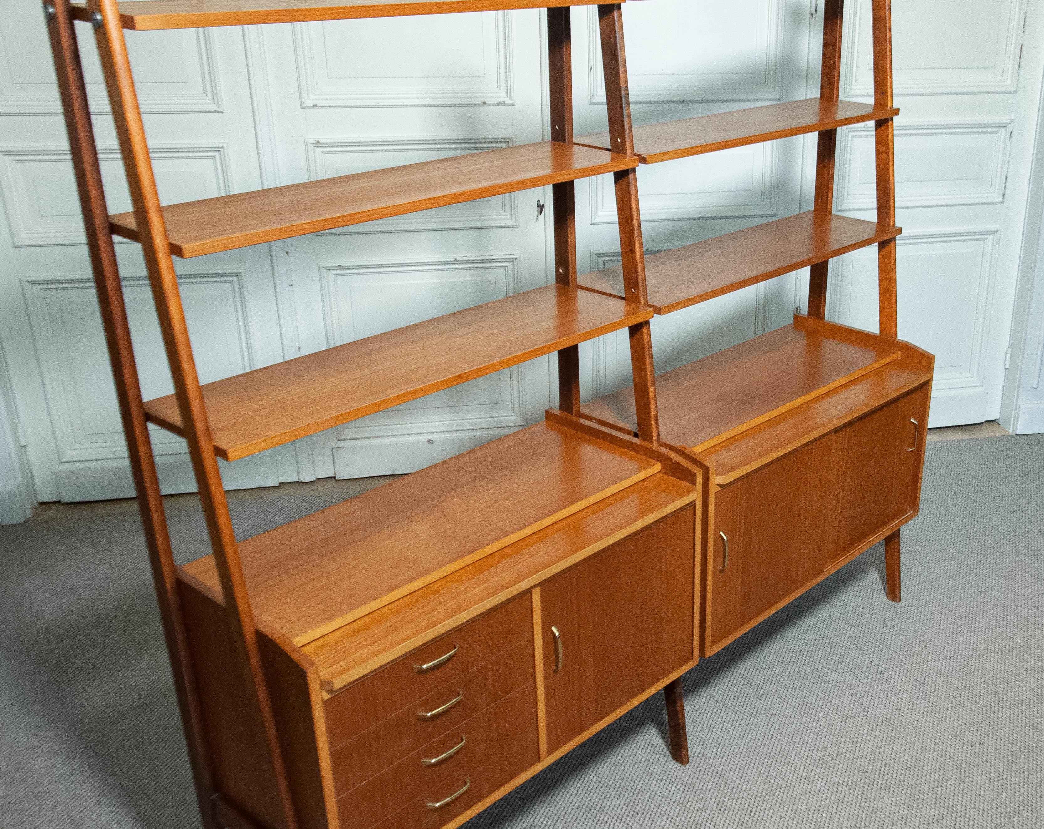 1950s, Double Wall Unit / Bookcase in Teak Veneer, Sweden For Sale 1