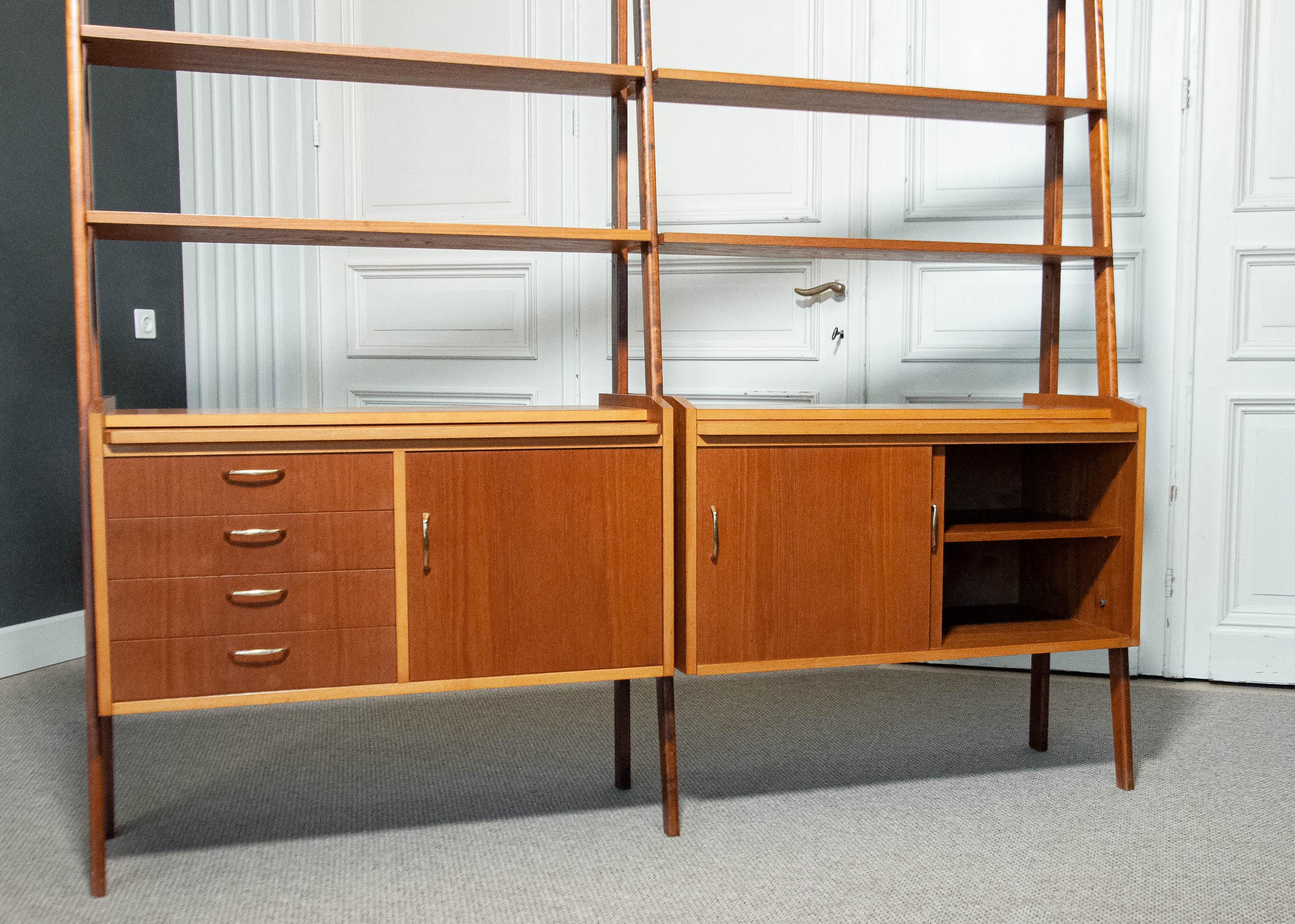 1950s, Double Wall Unit / Bookcase in Teak Veneer, Sweden For Sale 2