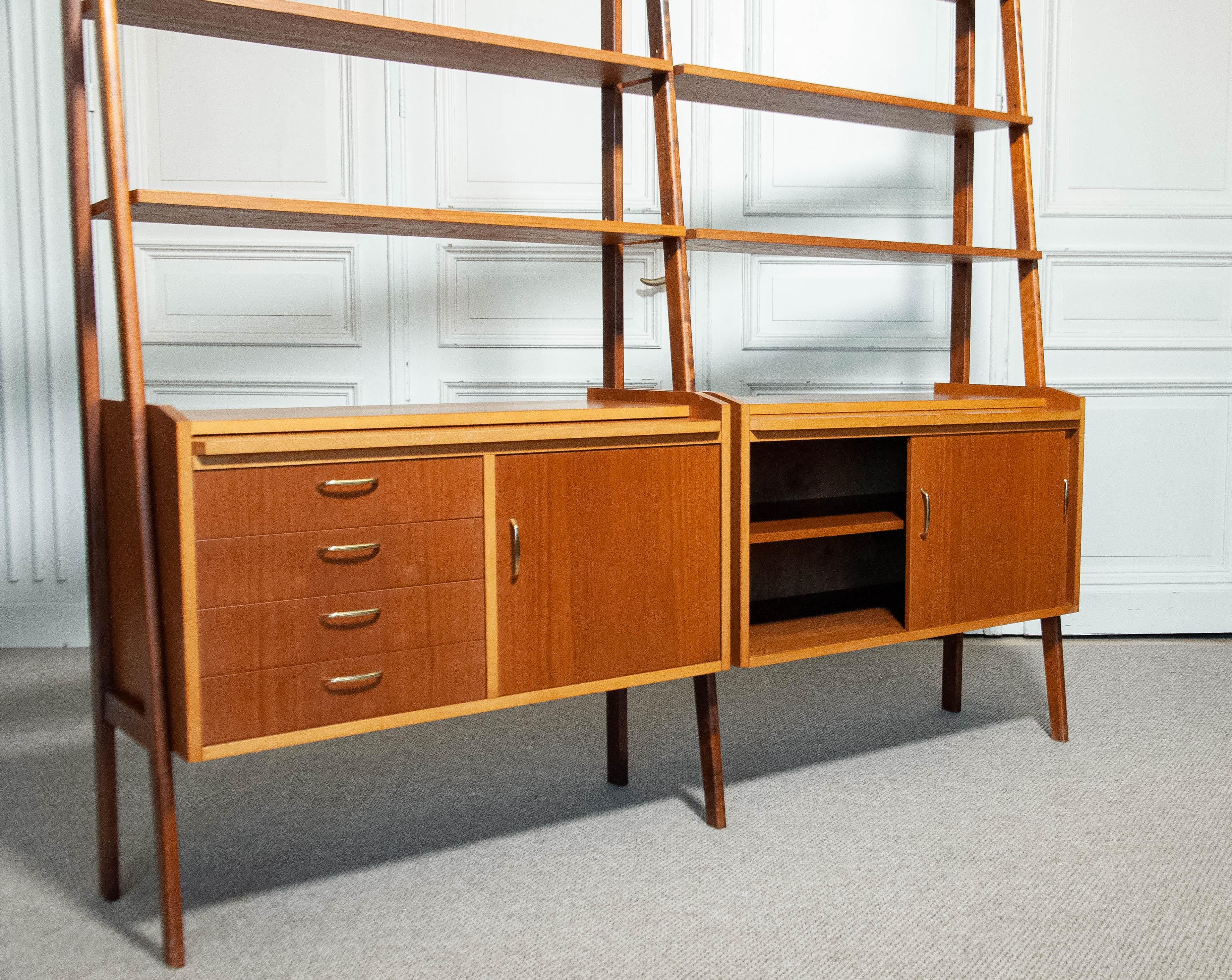 1950s, Double Wall Unit / Bookcase in Teak Veneer, Sweden For Sale 3