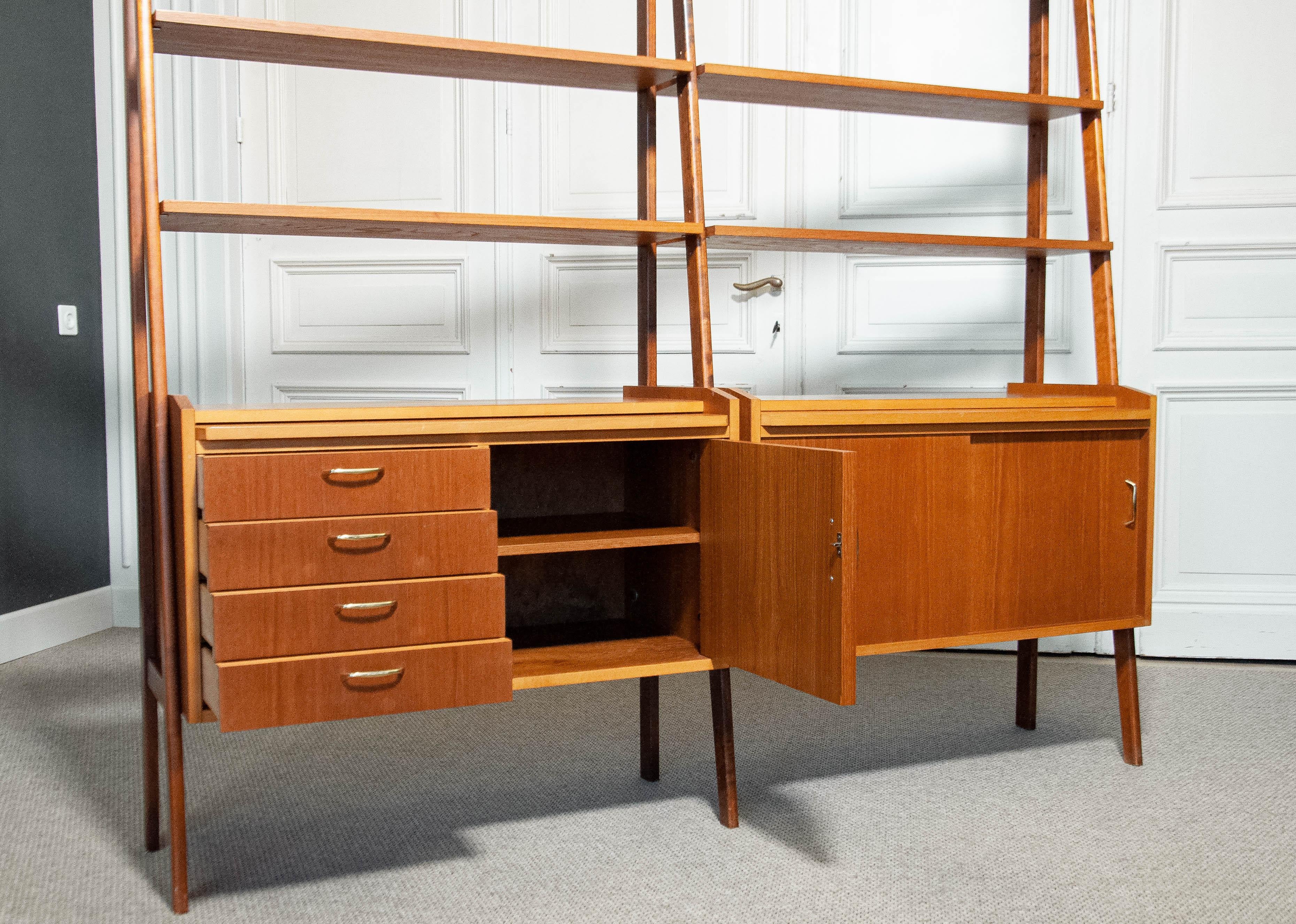 1950s, Double Wall Unit / Bookcase in Teak Veneer, Sweden For Sale 4