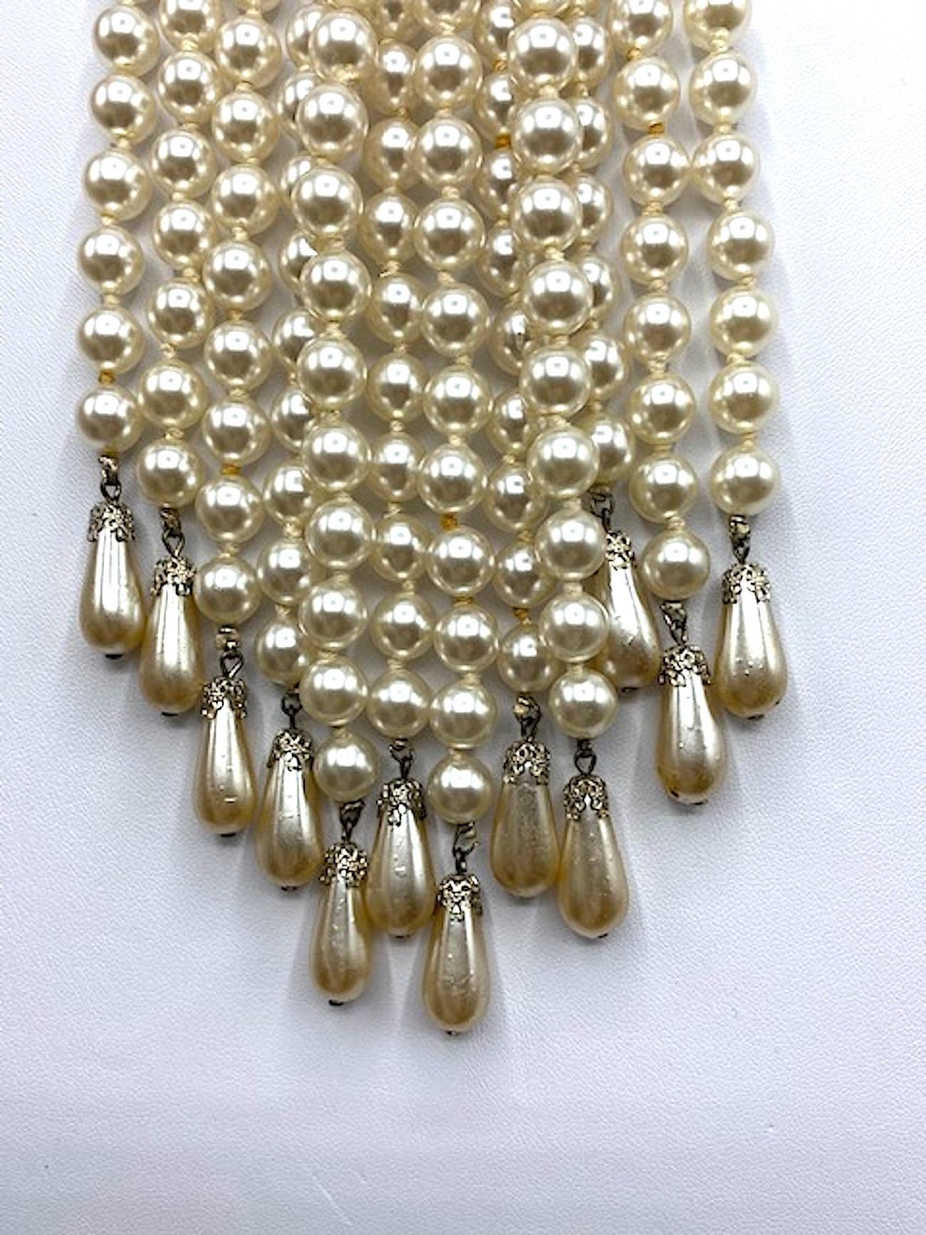 1950s Dramatic Pearl Waterfall Fringe Necklace 2