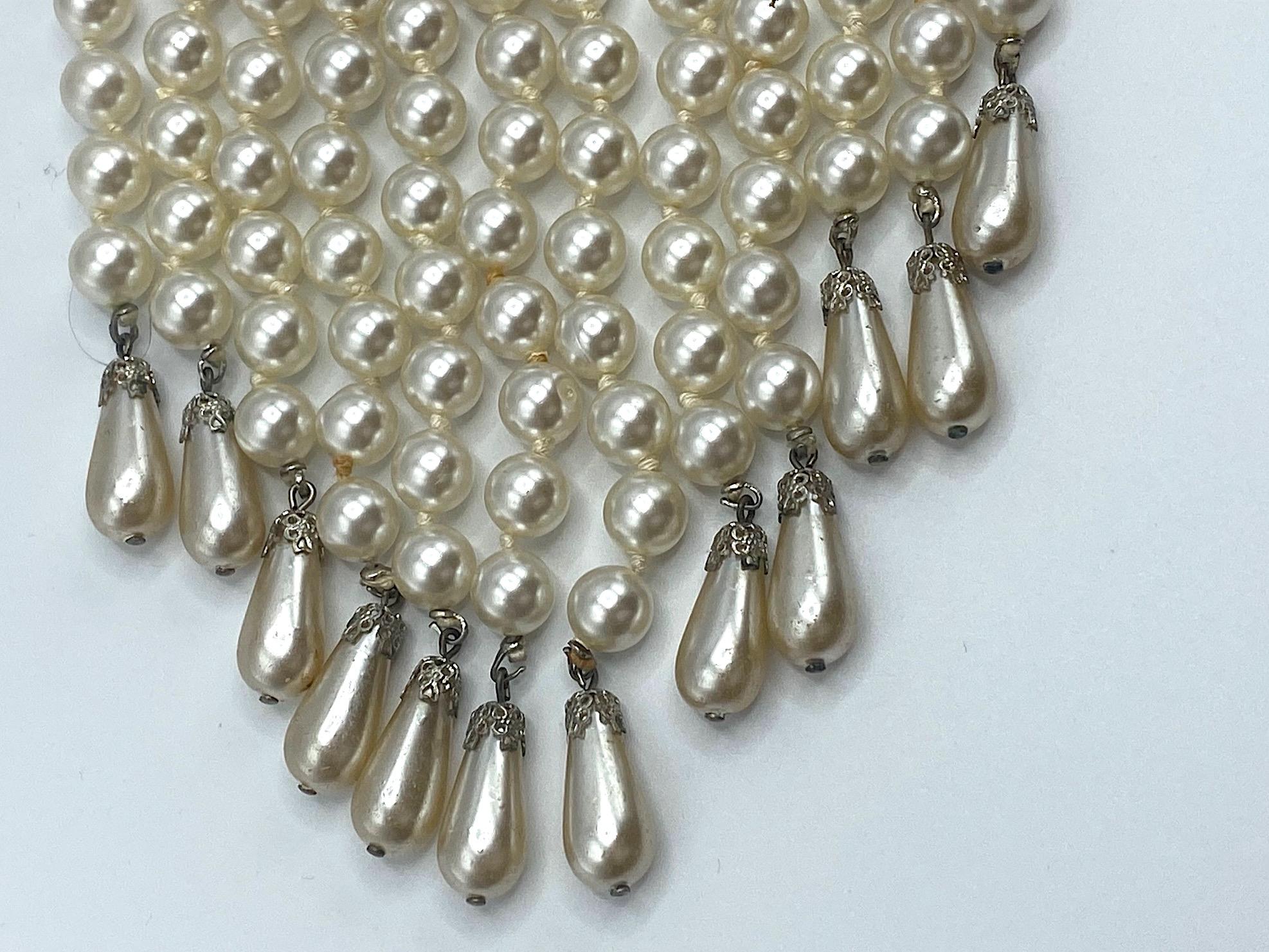 1950s Dramatic Pearl Waterfall Fringe Necklace 6