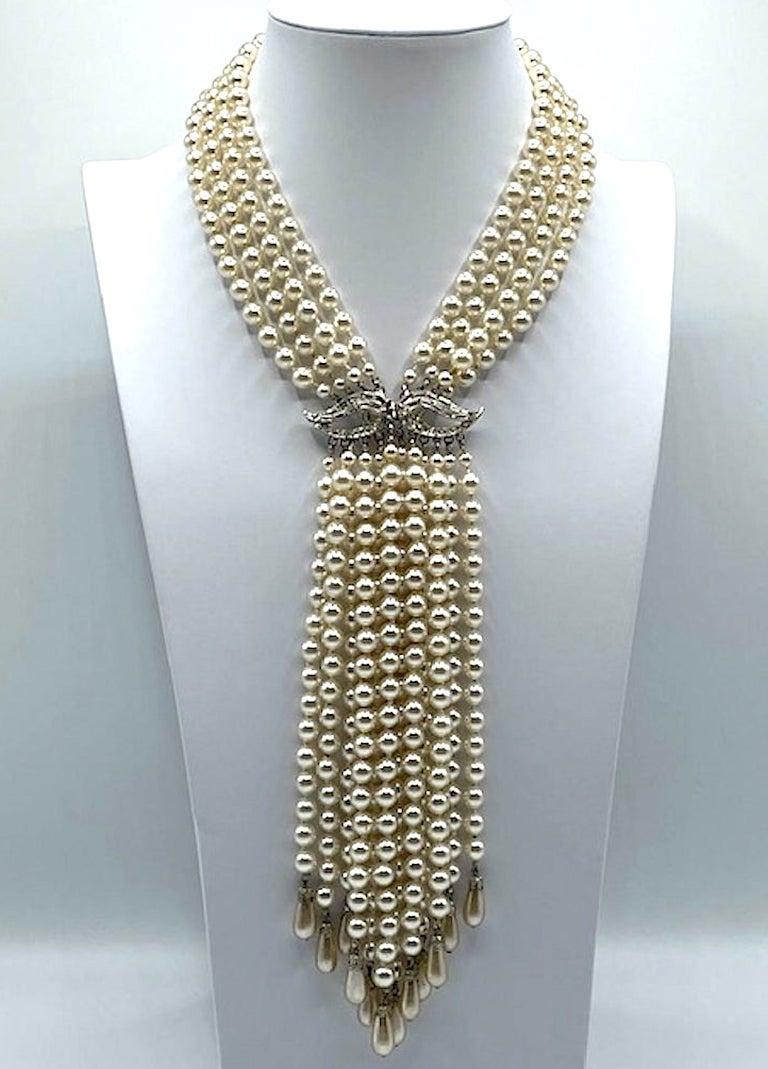 Ball Cut 1950s Dramatic Pearl Waterfall Fringe Necklace